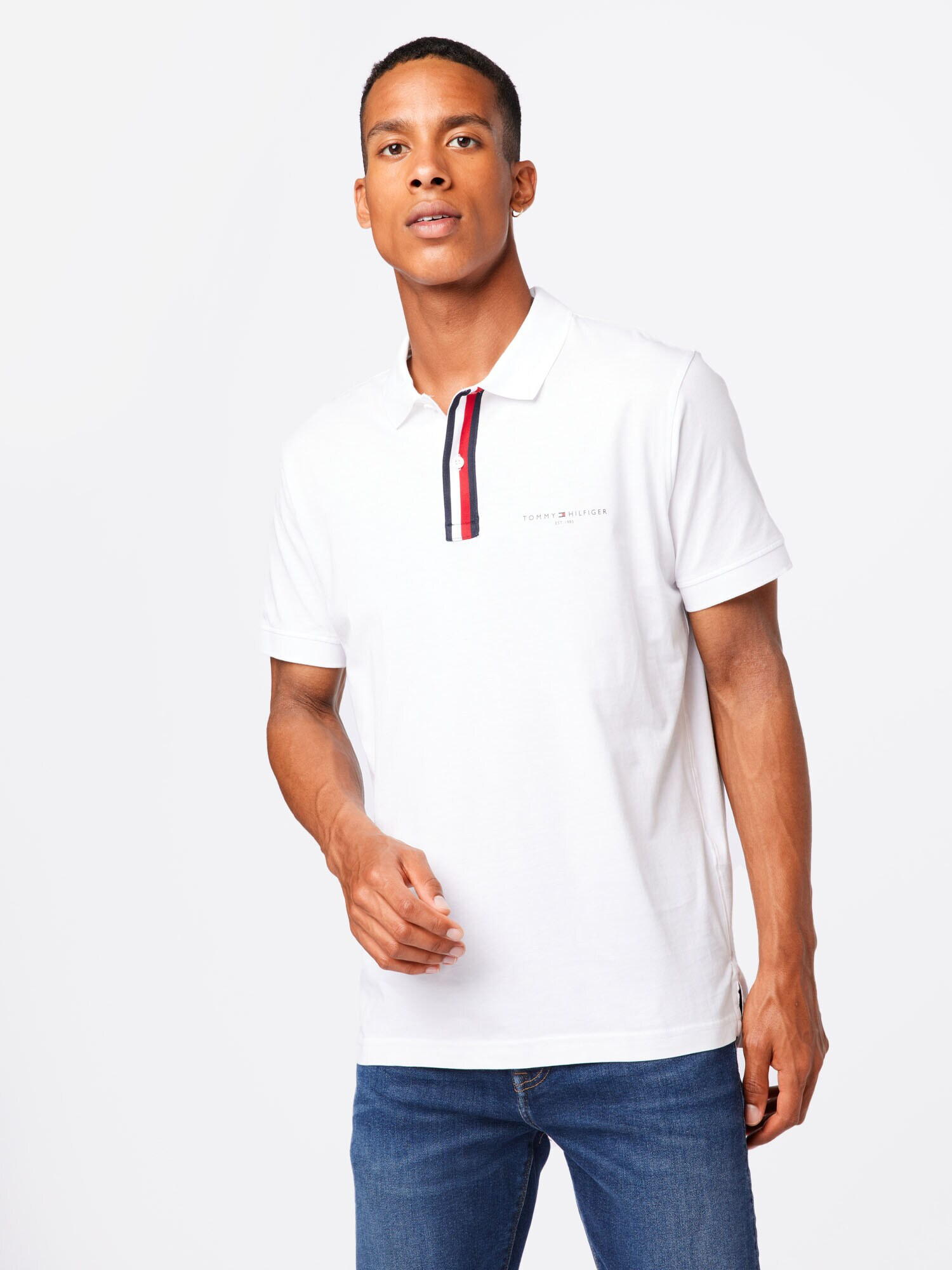 TOMMY HILFIGER Tricou bleumarin / roși aprins / alb - Pled.ro