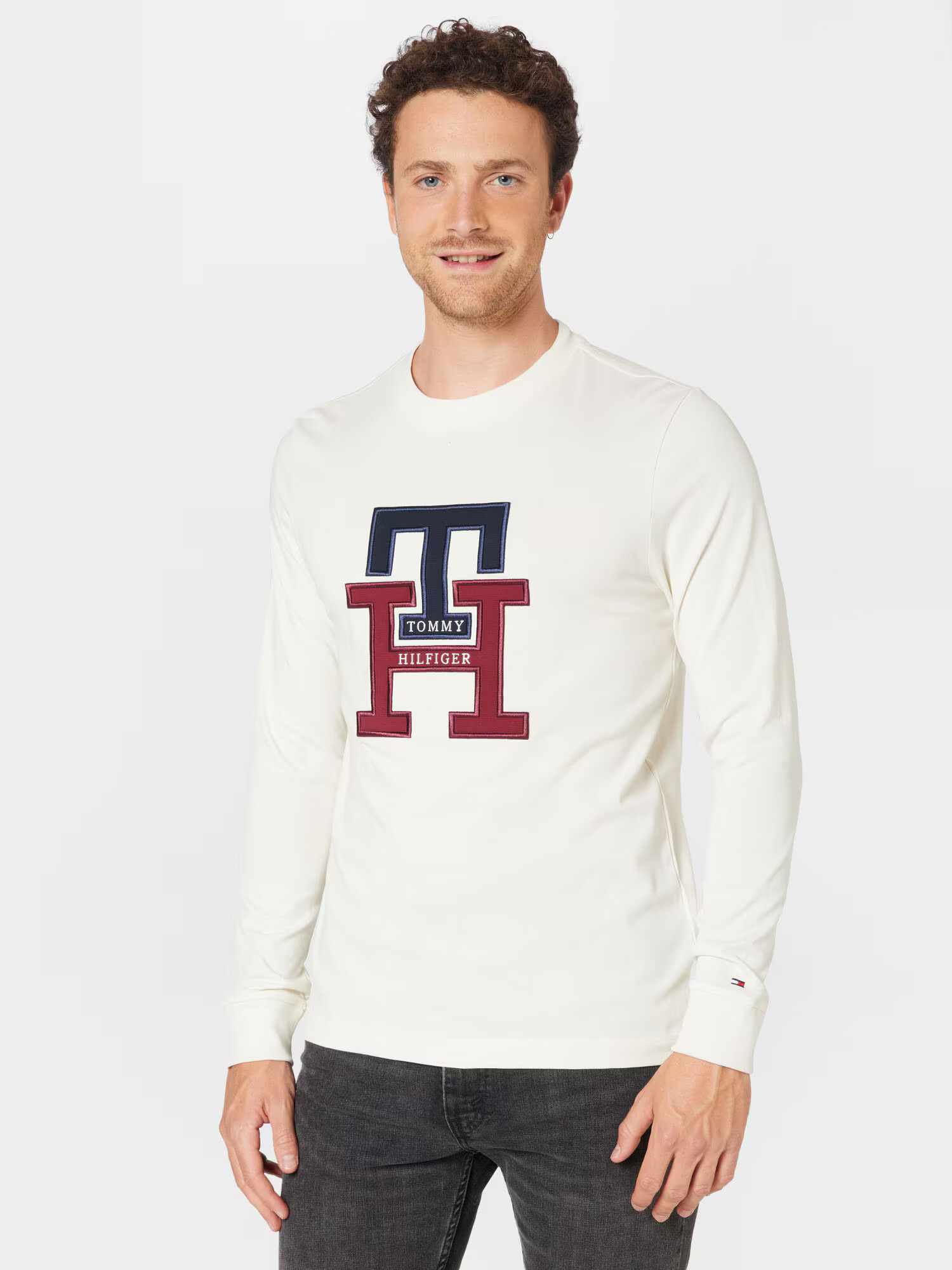 TOMMY HILFIGER Tricou bleumarin / roși aprins / alb natural - Pled.ro