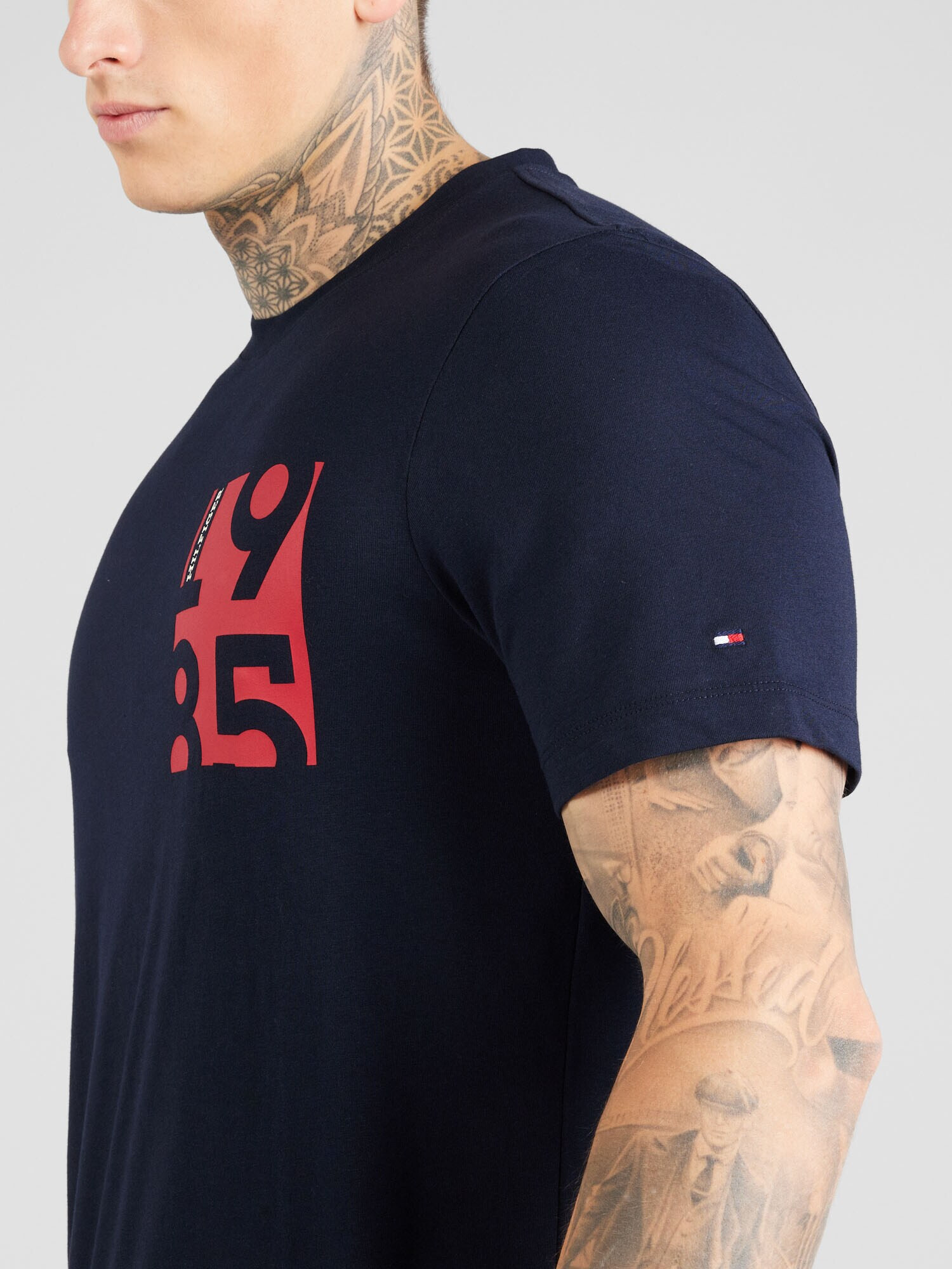 TOMMY HILFIGER Tricou bleumarin / roșu deschis / alb - Pled.ro