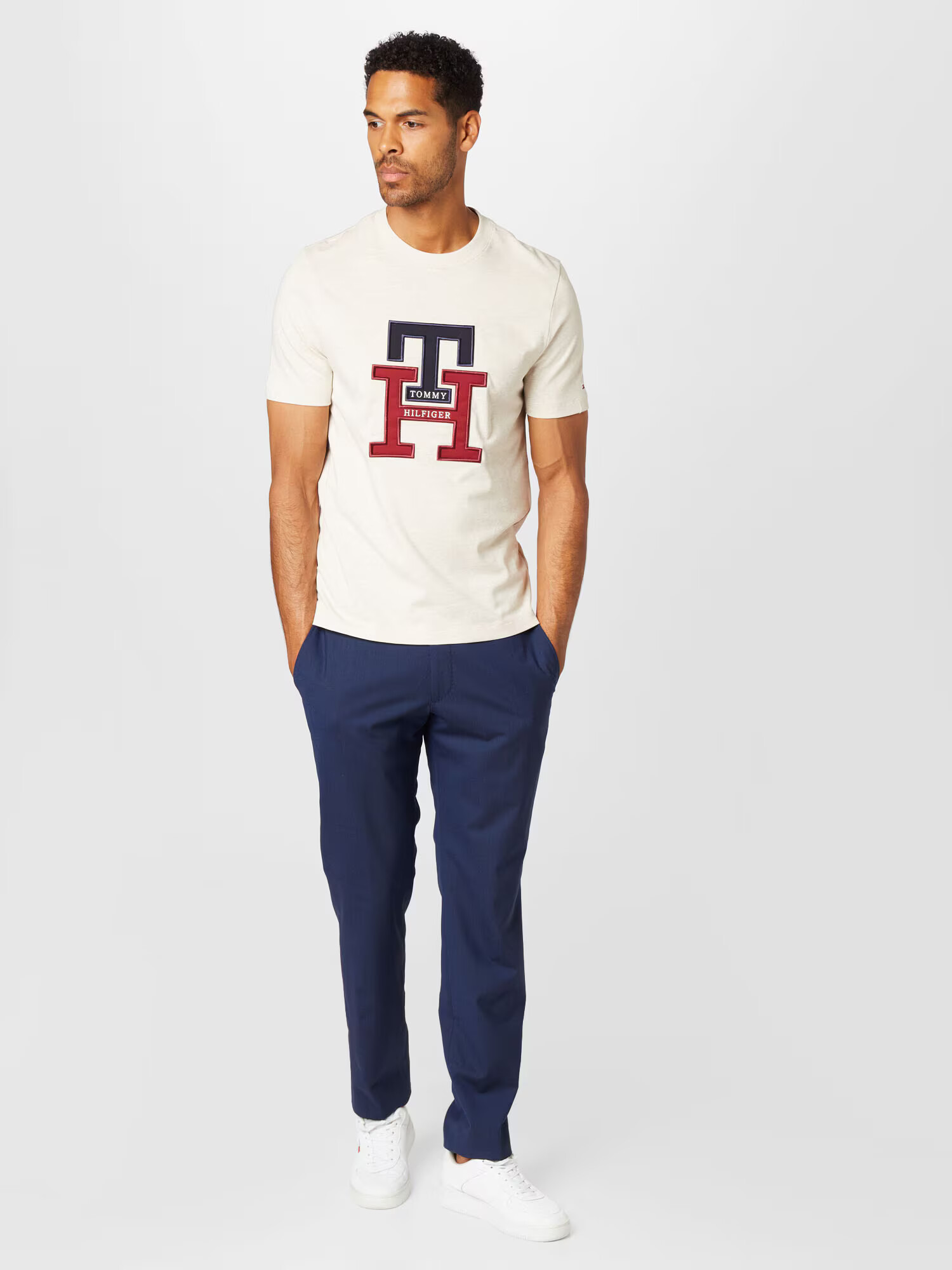 TOMMY HILFIGER Tricou bleumarin / roșu pepene / alb murdar - Pled.ro