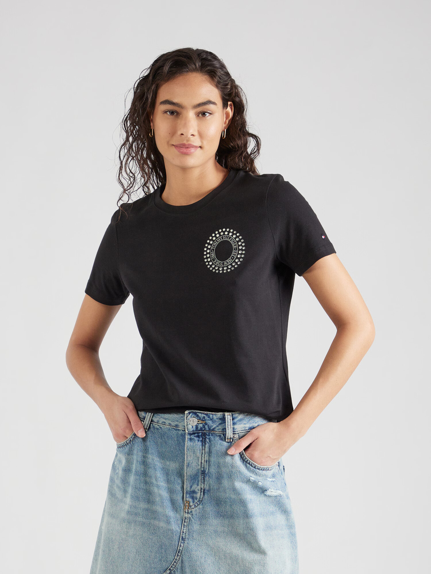 TOMMY HILFIGER Tricou 'BLING' negru / argintiu - Pled.ro