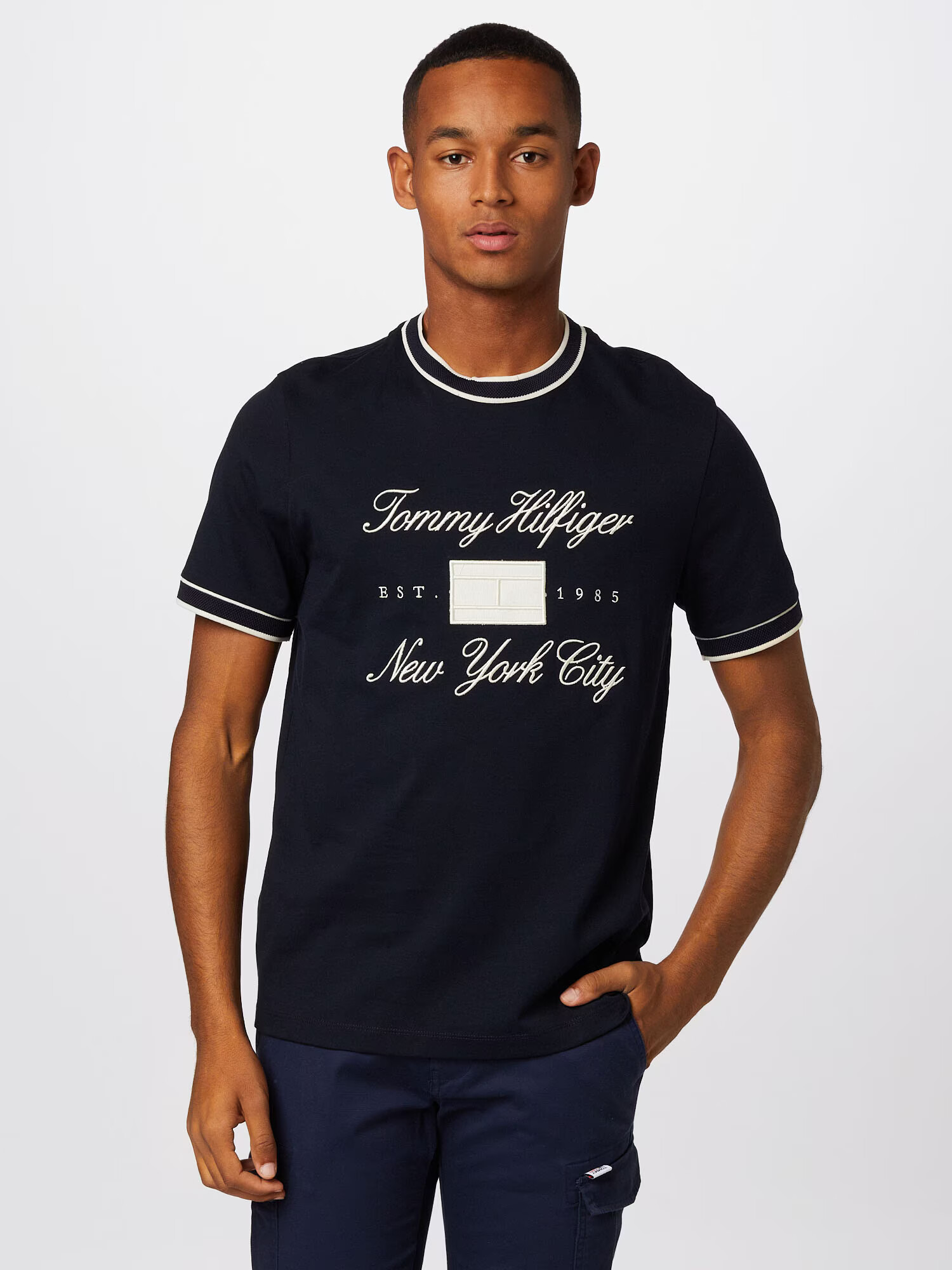 TOMMY HILFIGER Tricou bleumarin / alb natural - Pled.ro