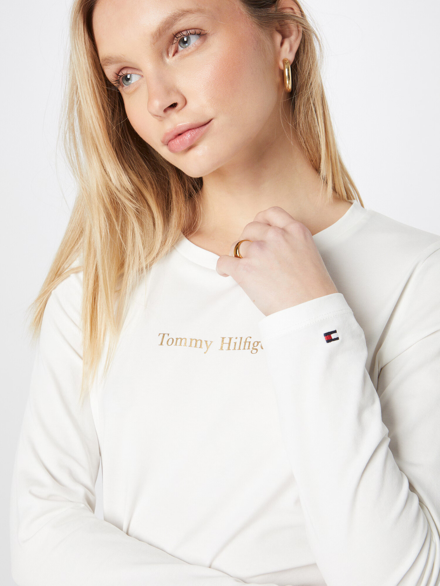 TOMMY HILFIGER Tricou crem / bleumarin / auriu / roși aprins - Pled.ro