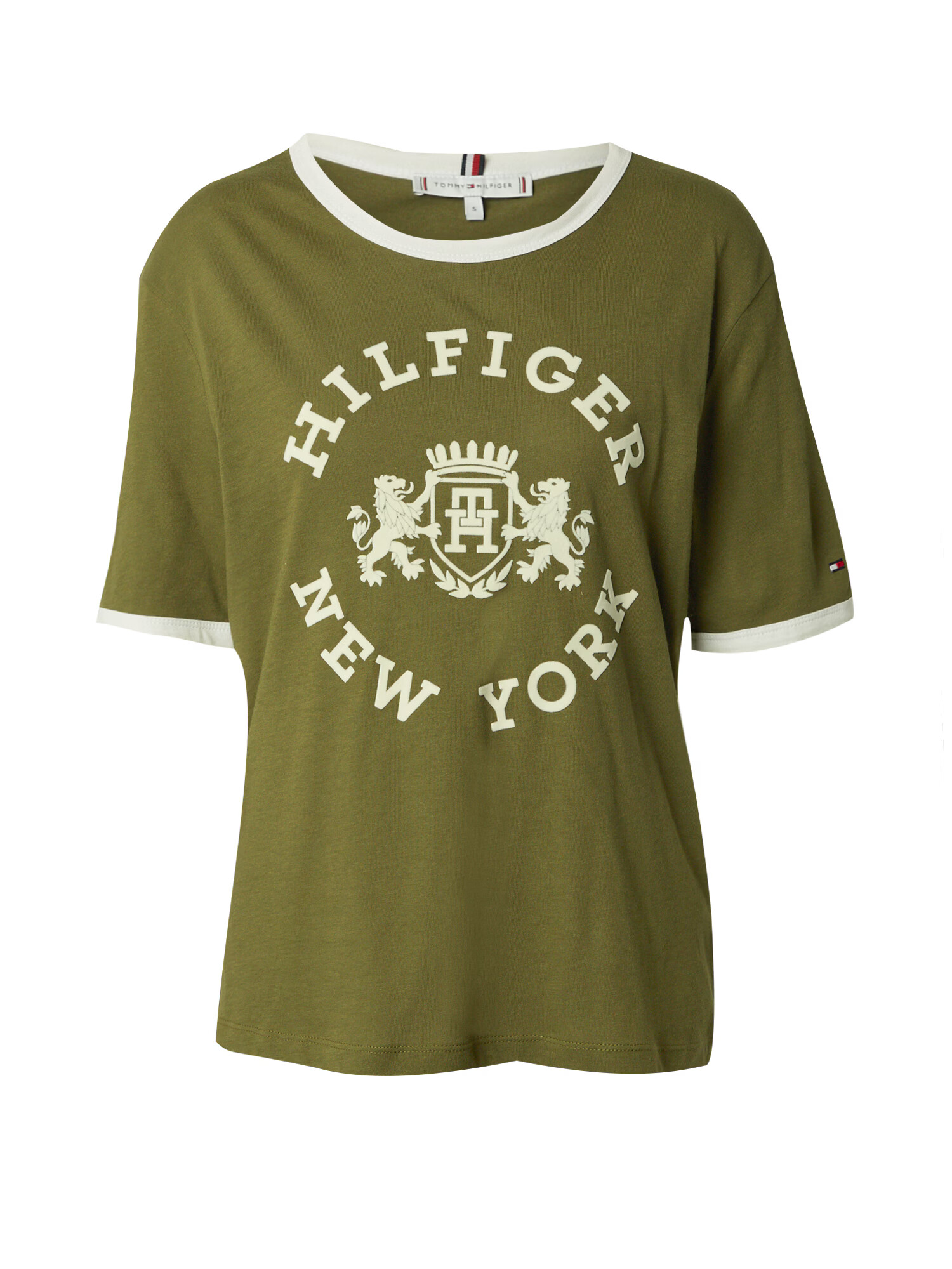 TOMMY HILFIGER Tricou oliv / alb - Pled.ro