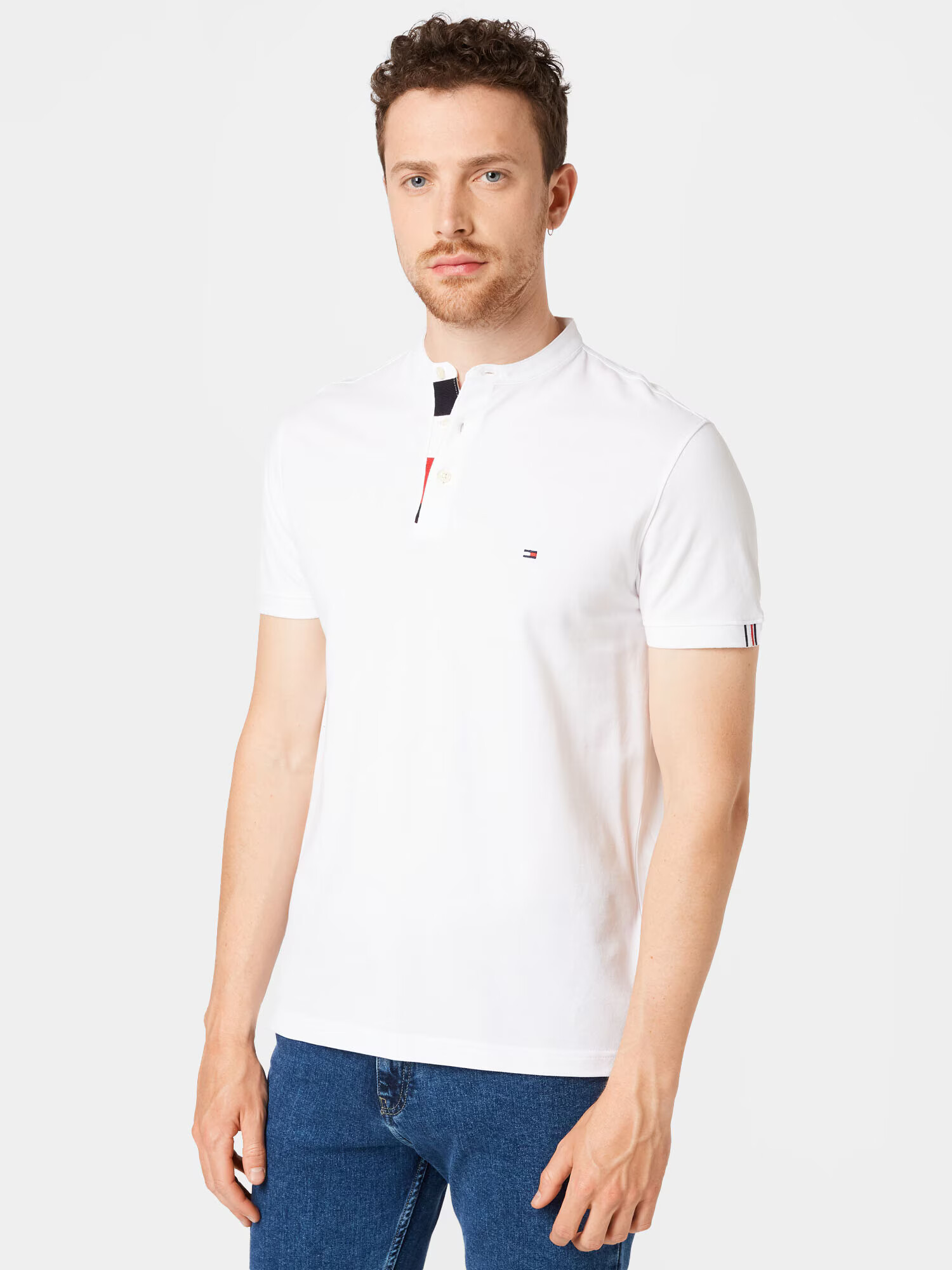 TOMMY HILFIGER Tricou 'Placket MAO' bleumarin / roșu / alb - Pled.ro