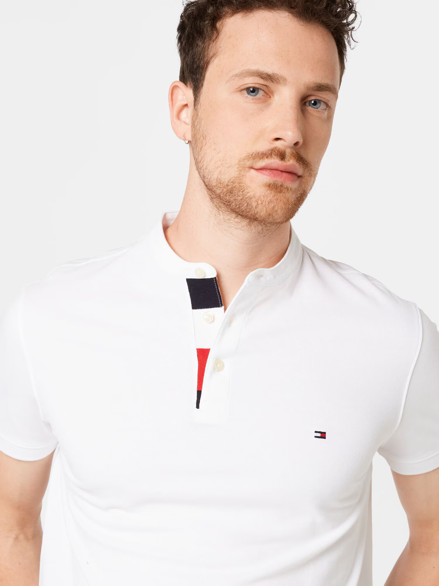 TOMMY HILFIGER Tricou 'Placket MAO' bleumarin / roșu / alb - Pled.ro