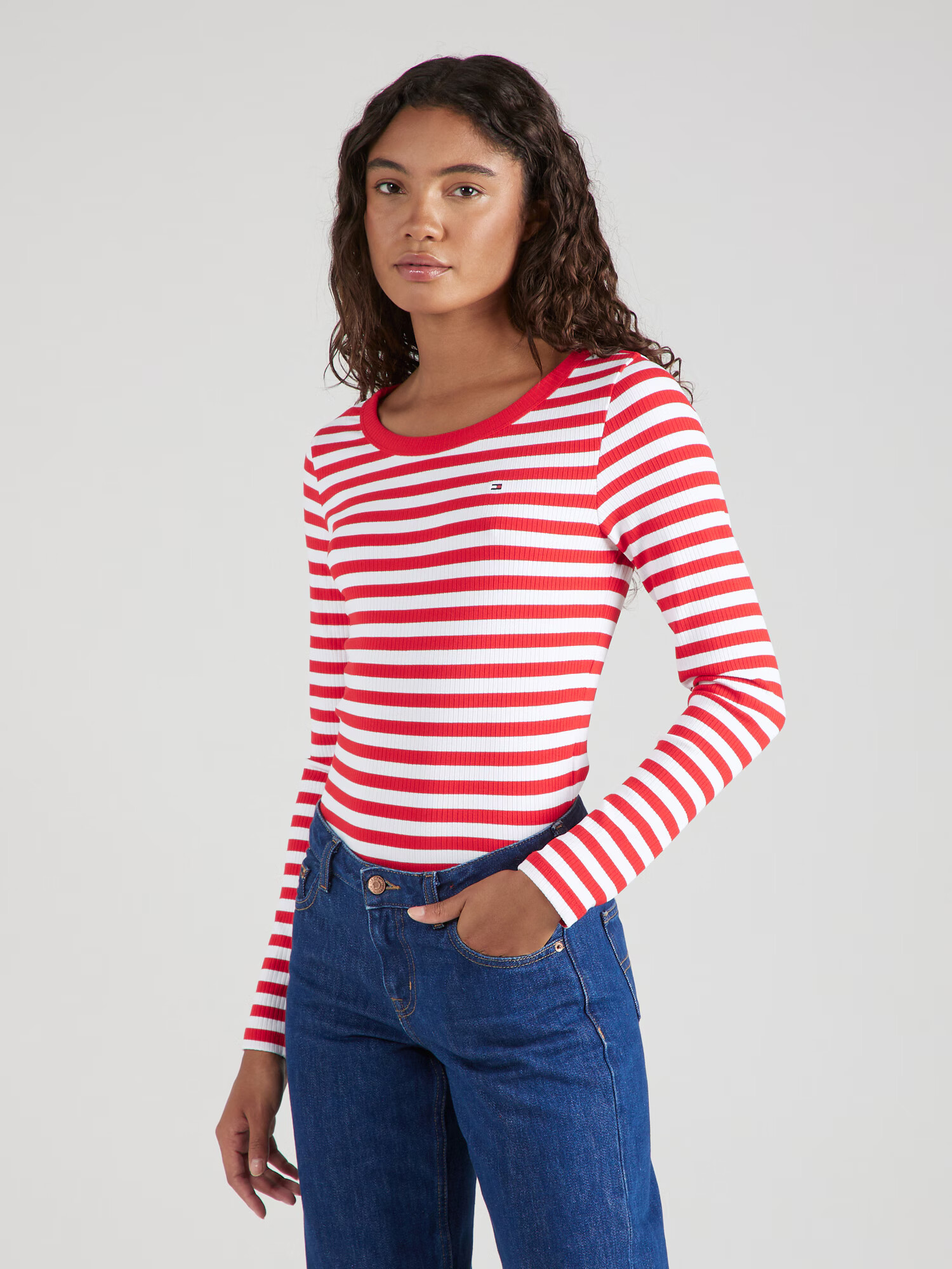 TOMMY HILFIGER Tricou ecru / albastru închis / roși aprins - Pled.ro