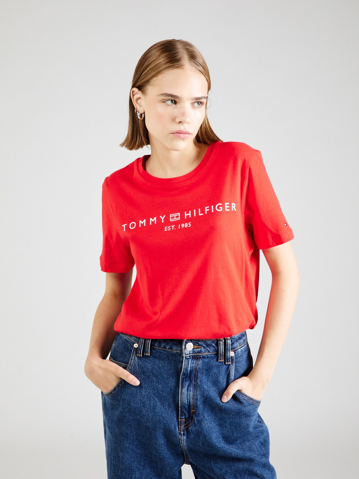 TOMMY HILFIGER Tricou roșu / alb - Pled.ro