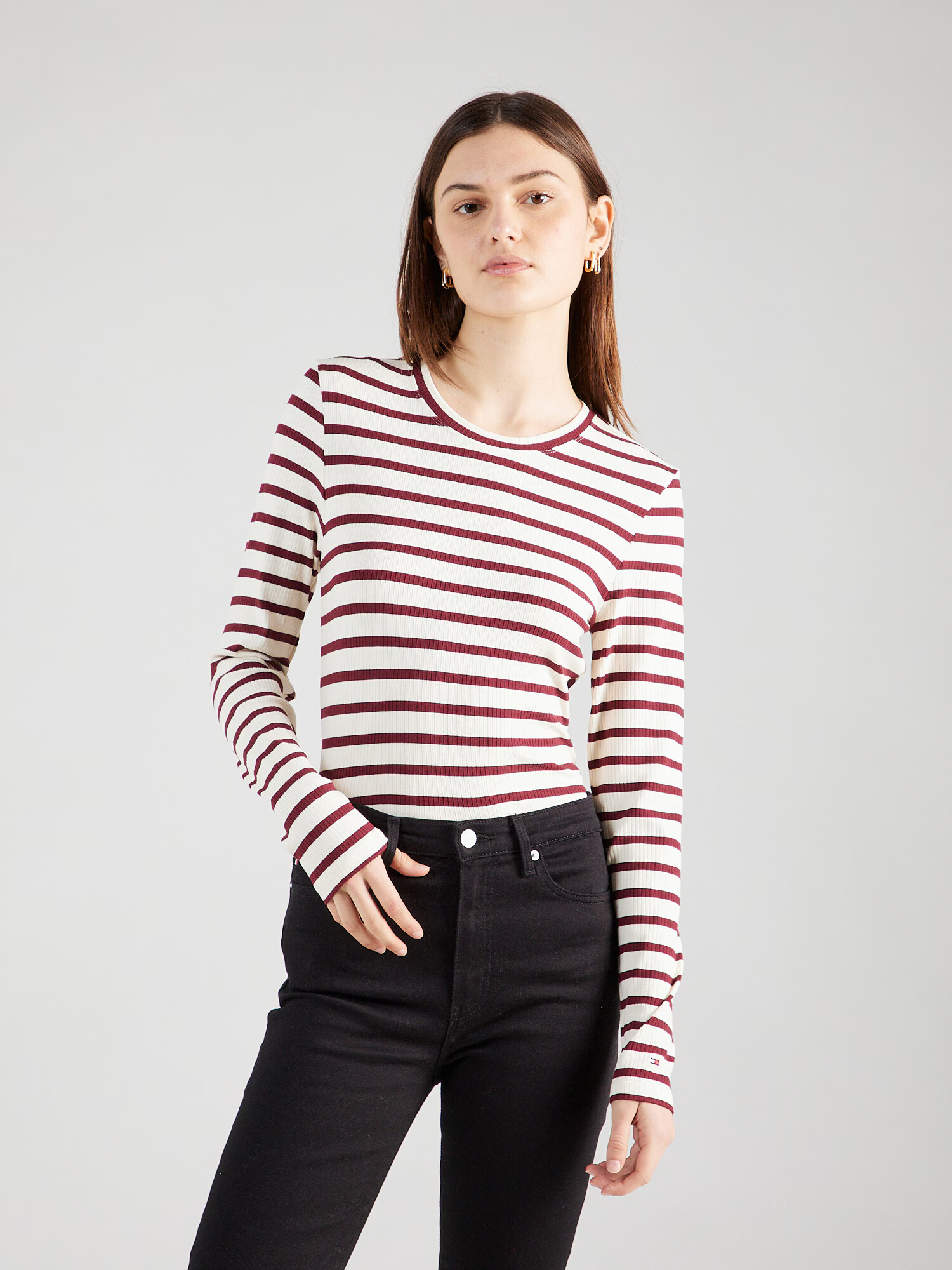 TOMMY HILFIGER Tricou roșu vin / alb - Pled.ro