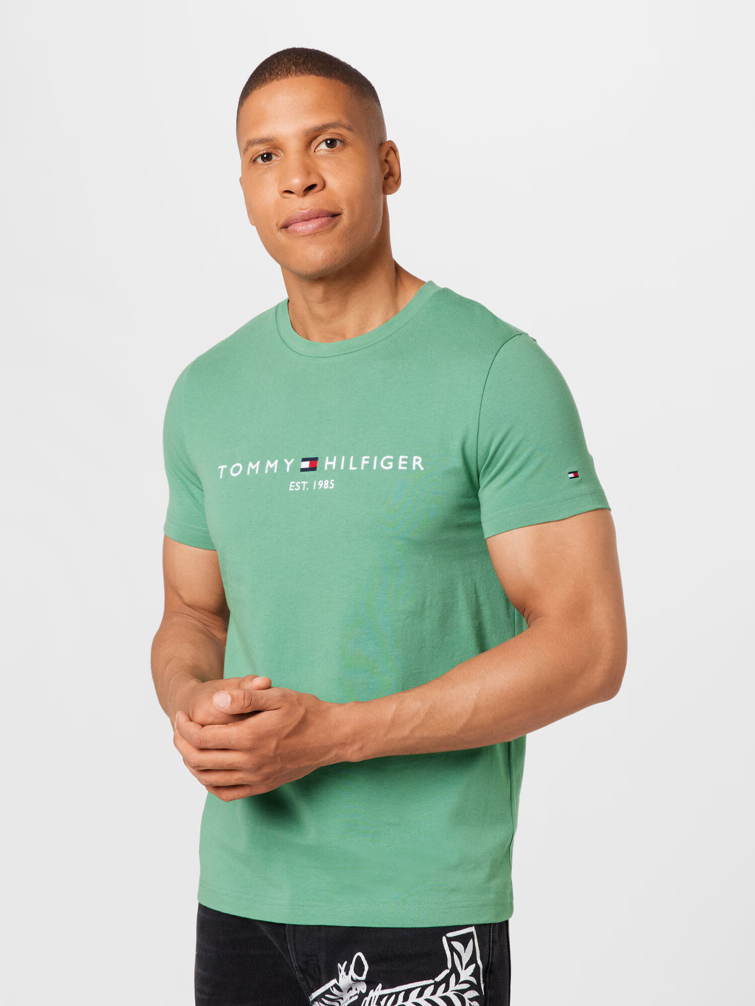 TOMMY HILFIGER Tricou verde jad / roșu / alb - Pled.ro