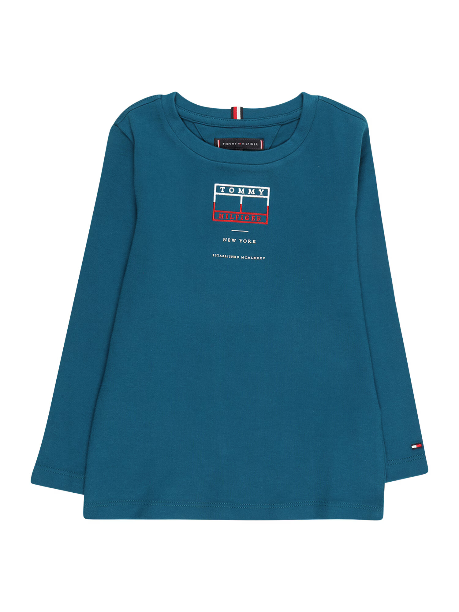 TOMMY HILFIGER Tricou verde petrol / roși aprins / alb - Pled.ro