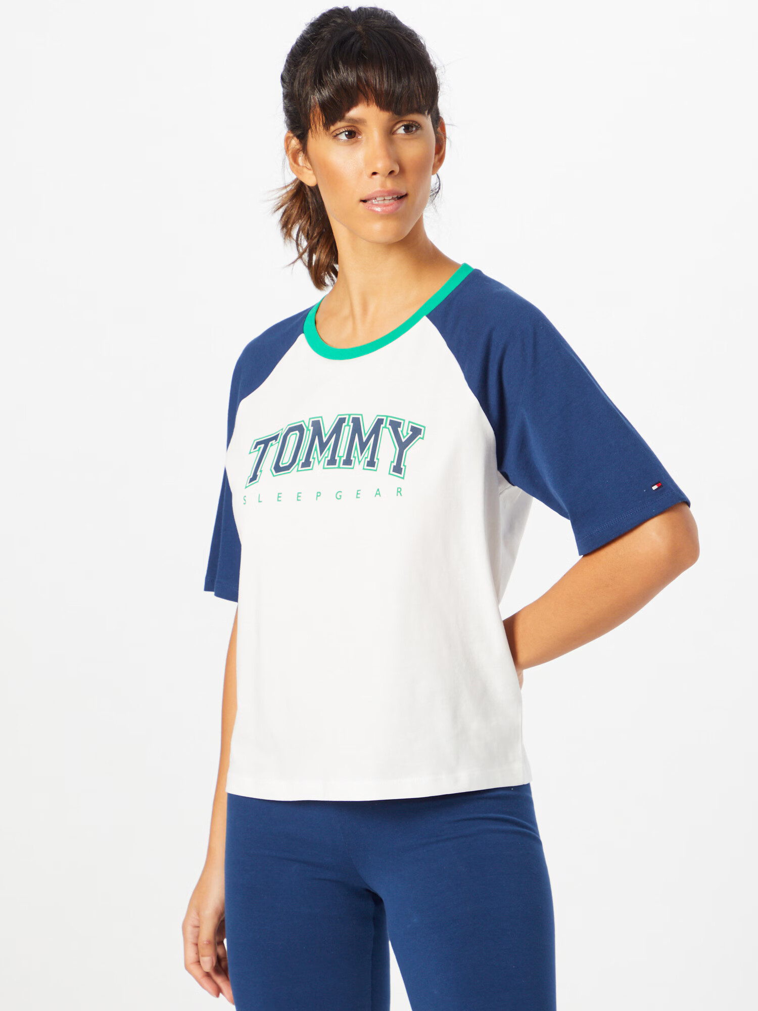 Tommy Hilfiger Underwear Bluză de noapte albastru marin / verde mentă / alb - Pled.ro