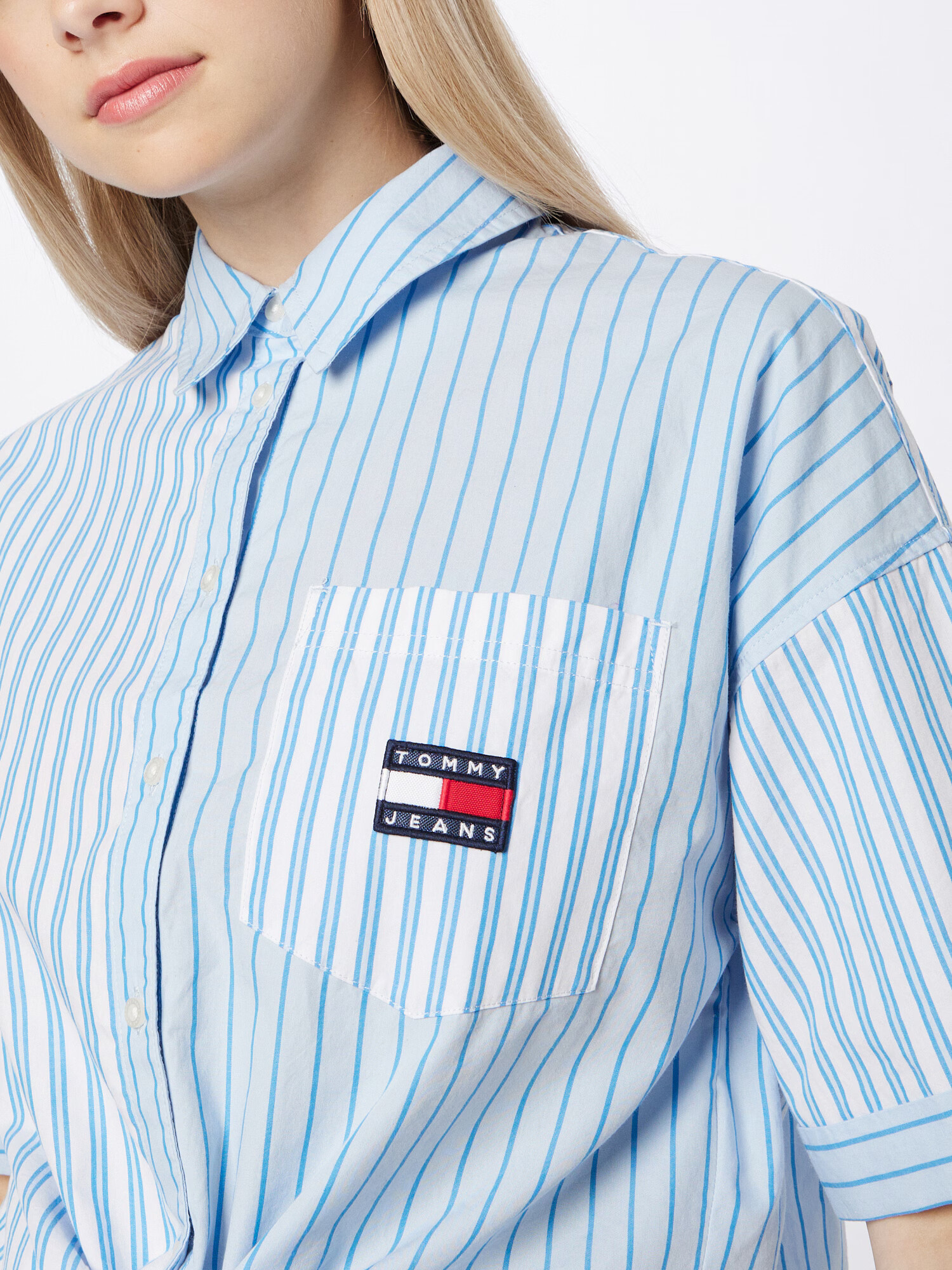 Tommy Jeans Bluză albastru deschis / alb - Pled.ro