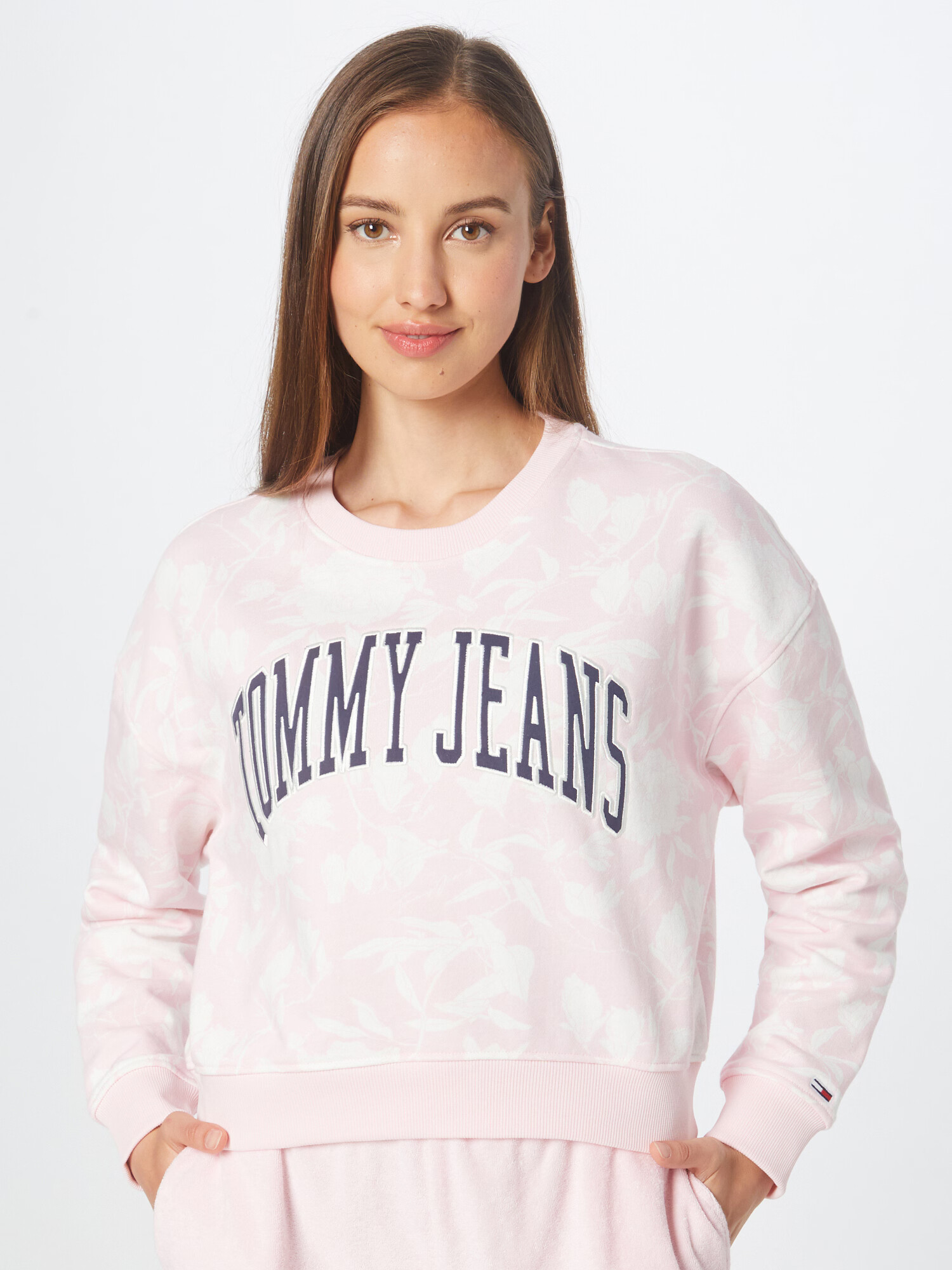 Tommy Jeans Bluză de molton albastru marin / roz deschis / alb - Pled.ro