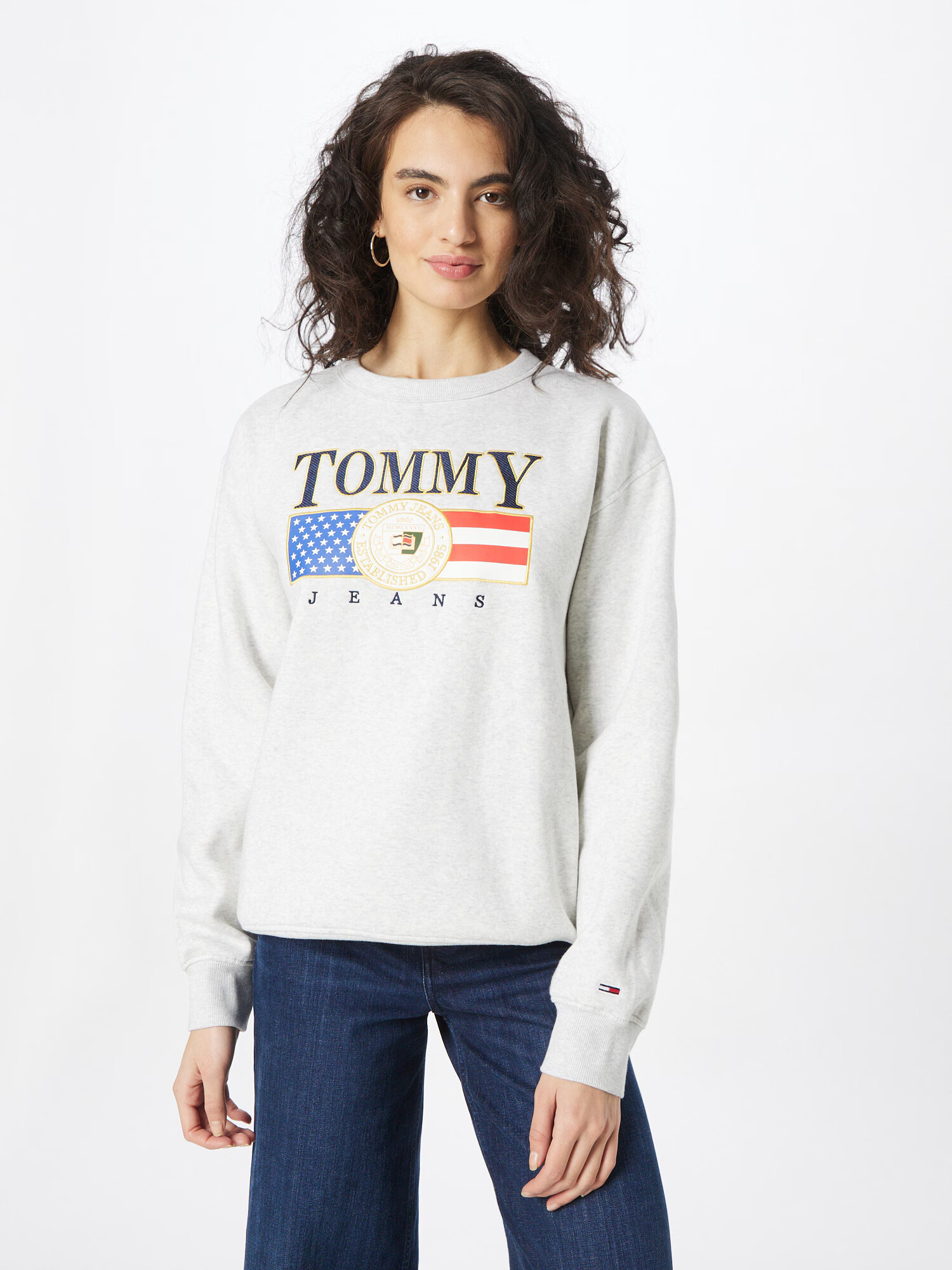 Tommy Jeans Bluză de molton bleumarin / auriu / gri deschis / roși aprins - Pled.ro