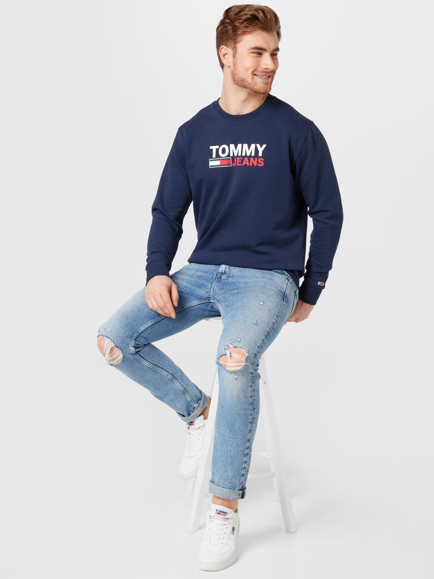 Tommy Jeans Bluză de molton bleumarin / roșu / alb - Pled.ro