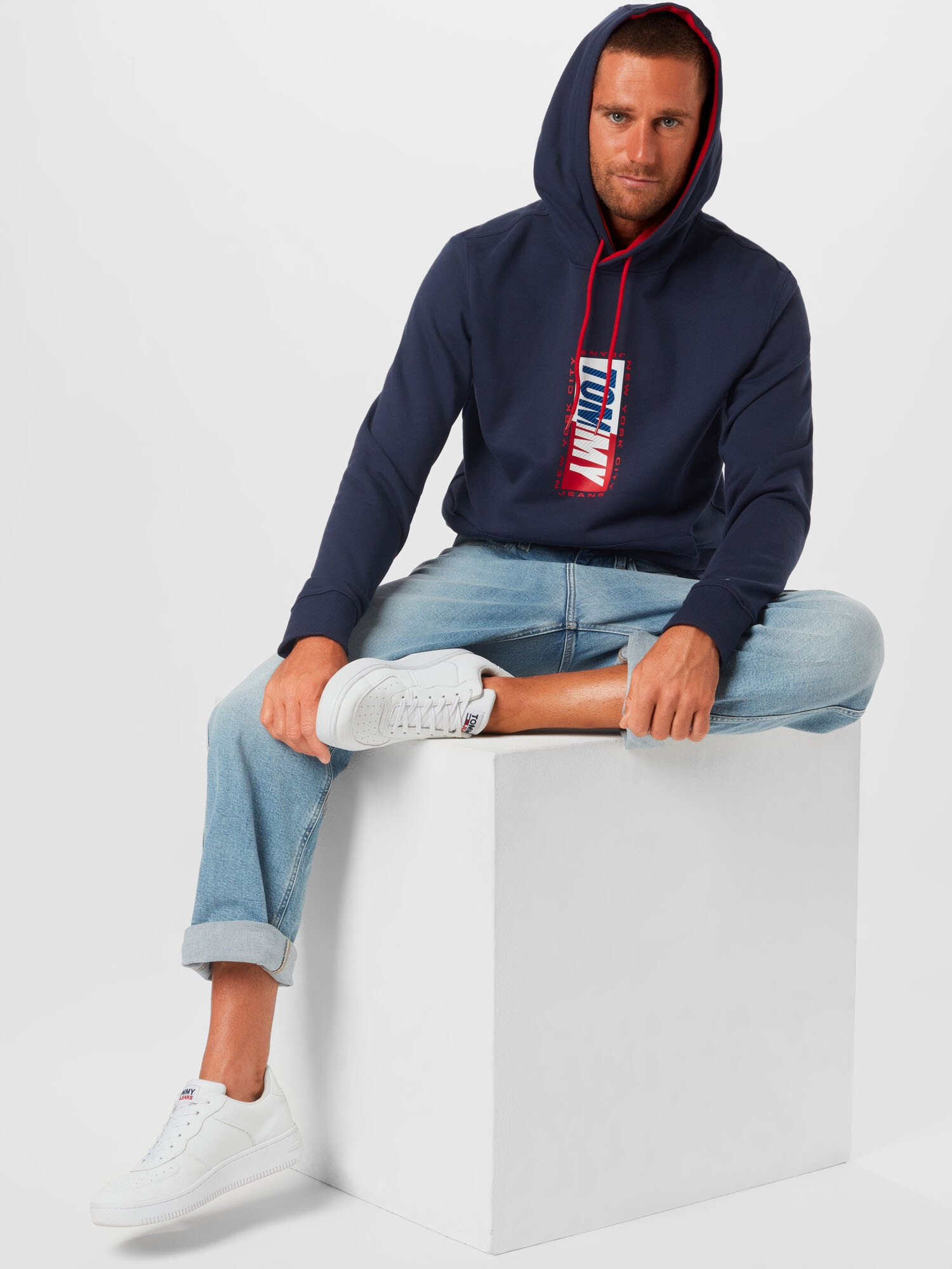 Tommy Jeans Bluză de molton bleumarin / roșu / alb - Pled.ro