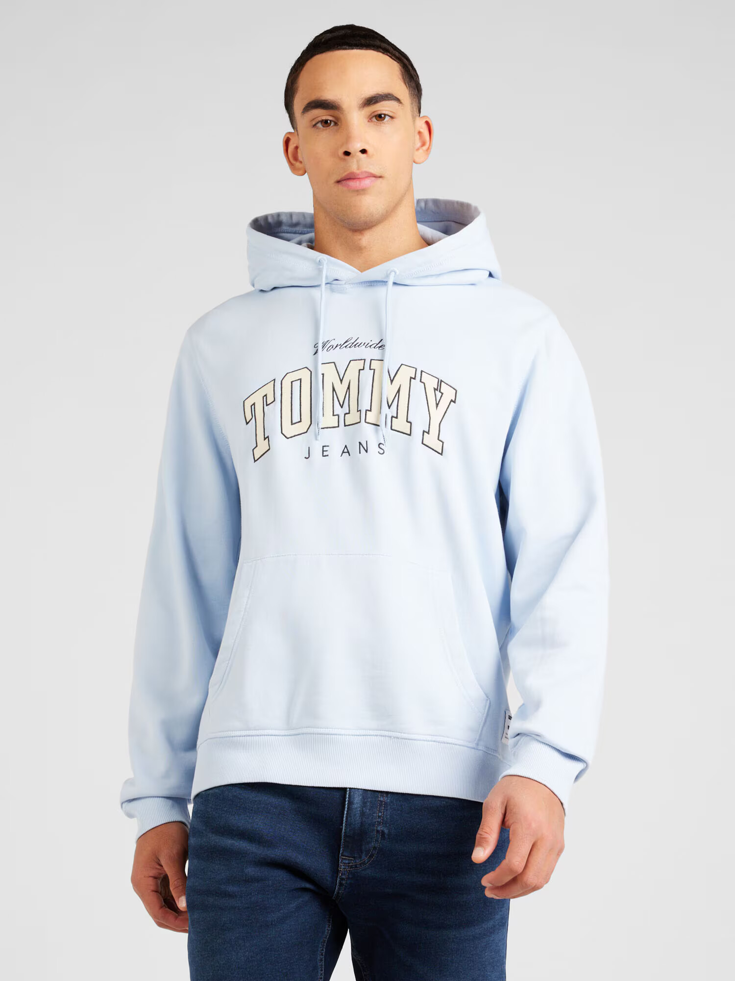 Tommy Jeans Bluză de molton crem / albastru deschis / negru - Pled.ro