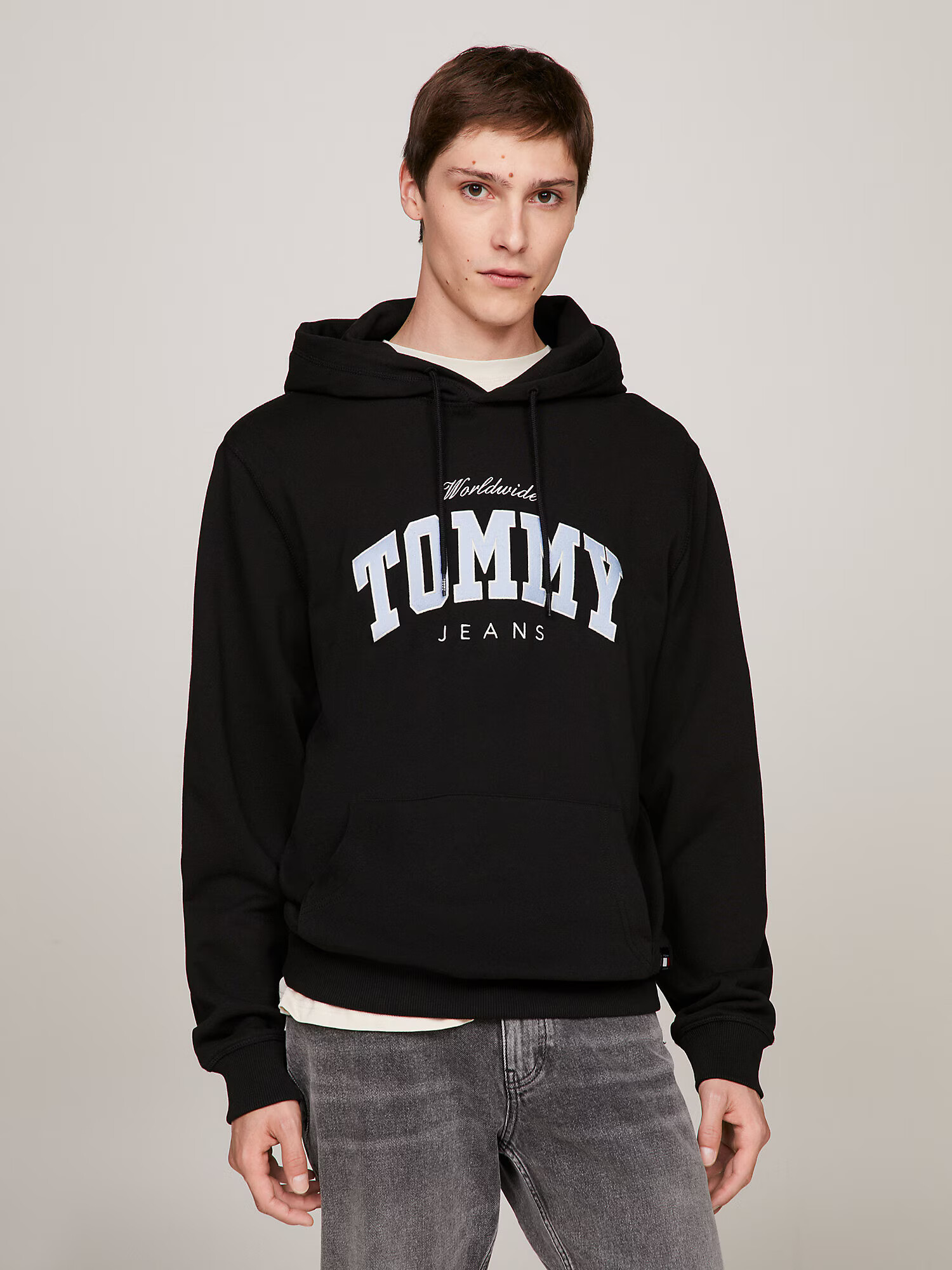 Tommy Jeans Bluză de molton negru / alb - Pled.ro