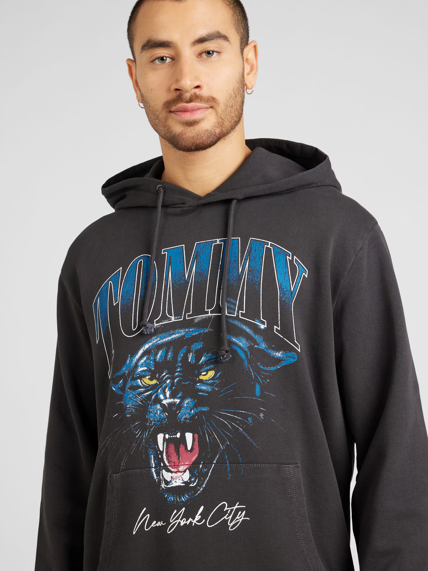 Tommy Jeans Bluză de molton 'PANTHER' albastru / gri metalic / roz pitaya / alb - Pled.ro