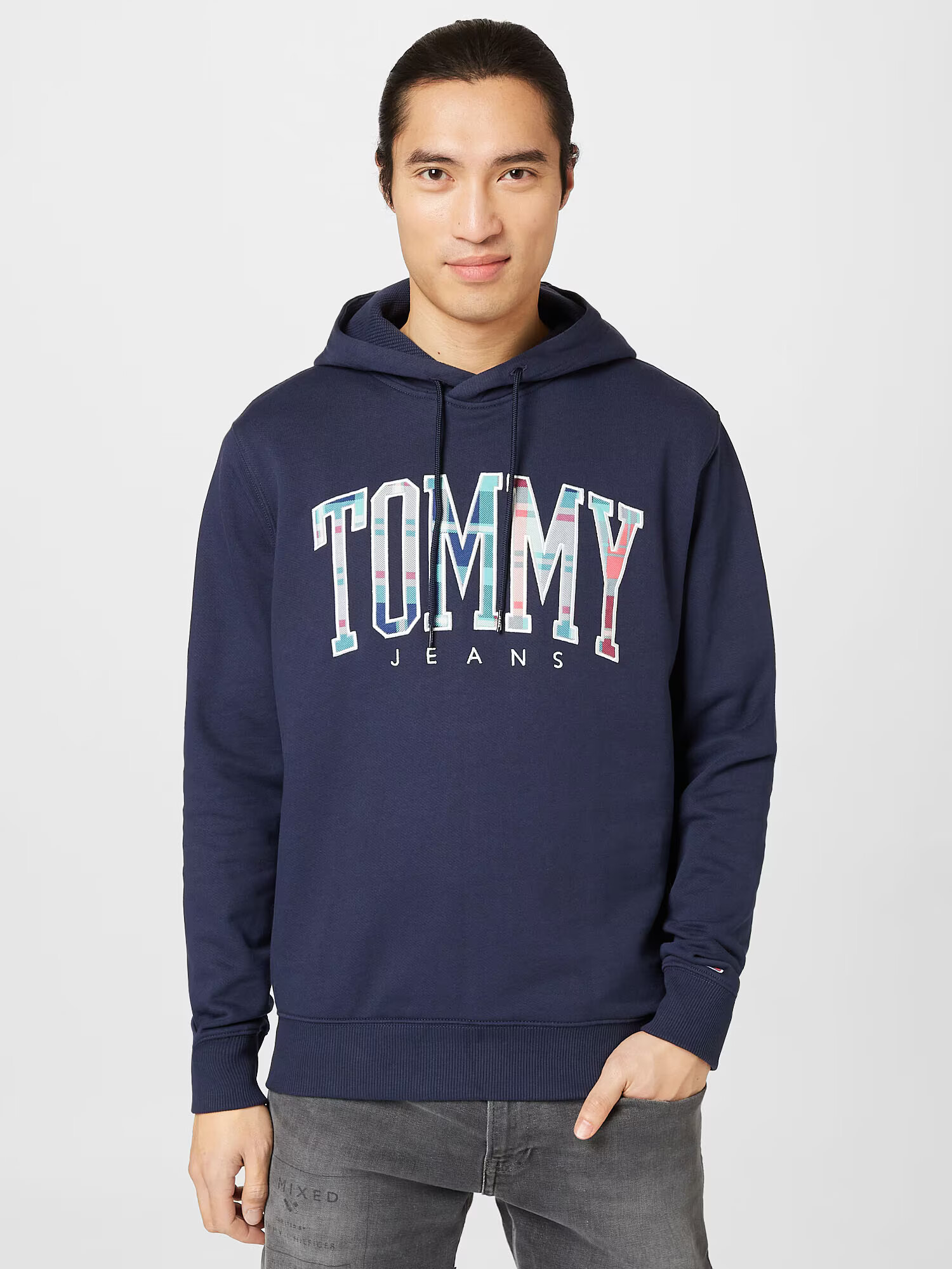 Tommy Jeans Bluză de molton 'Tartan' albastru aqua / albastru închis / mov zmeură / alb - Pled.ro