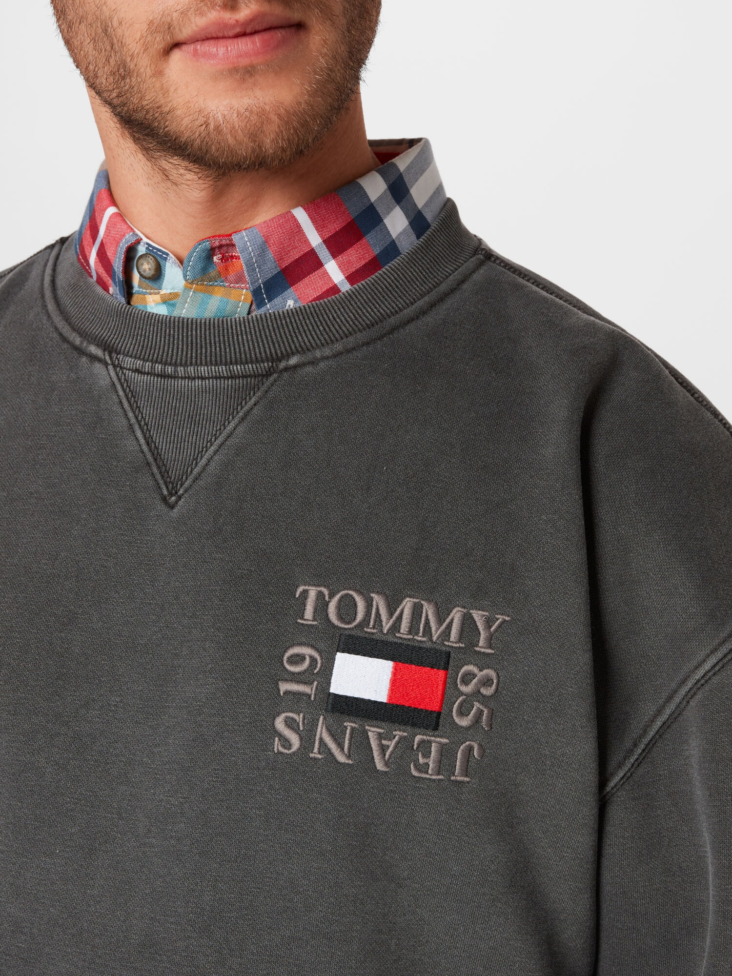 Tommy Jeans Bluză de molton 'Timeless' bleumarin / gri închis / roșu / alb - Pled.ro