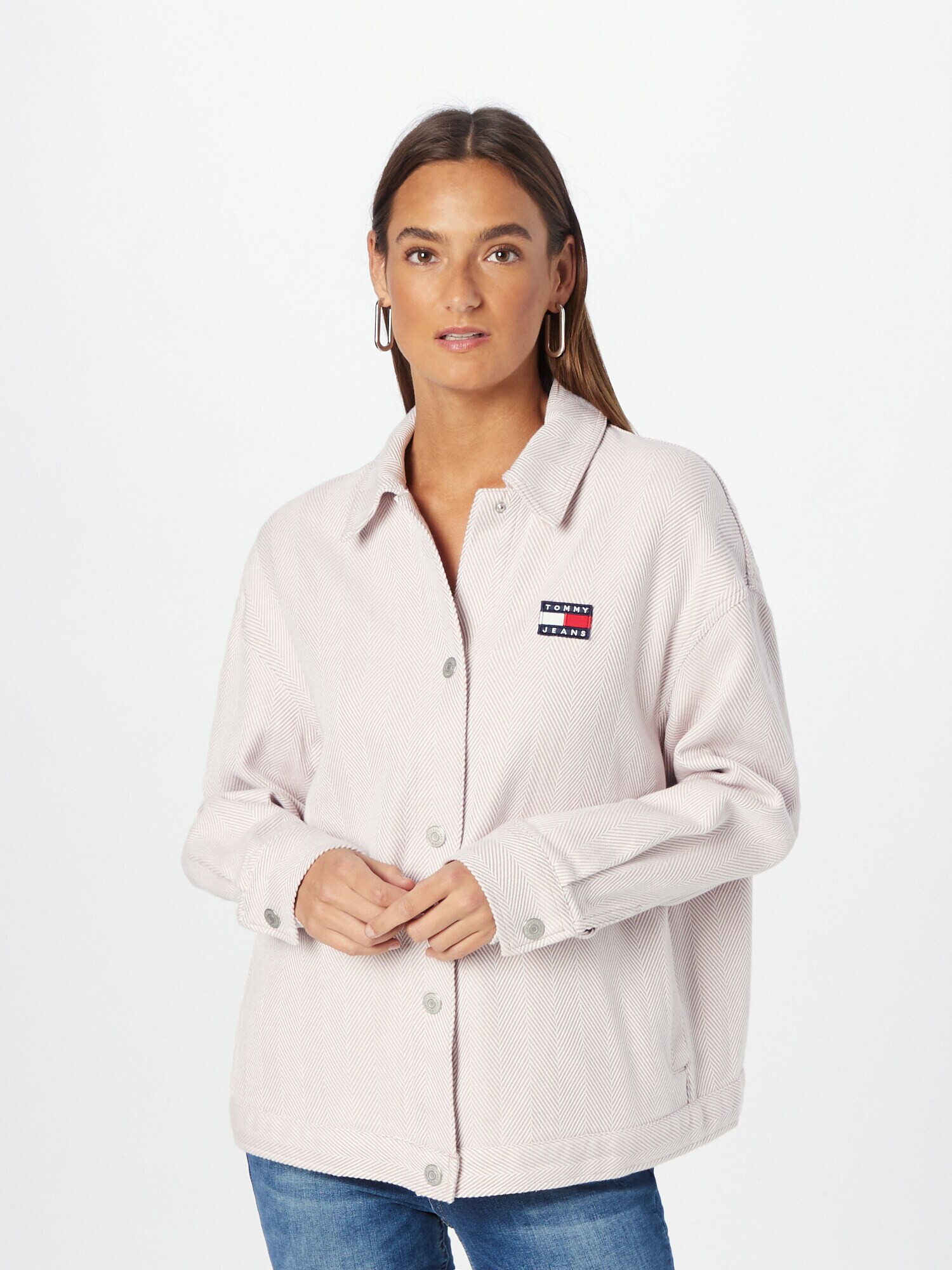 Tommy Jeans Bluză 'Herrinbone' bleumarin / grej / roșu / alb - Pled.ro