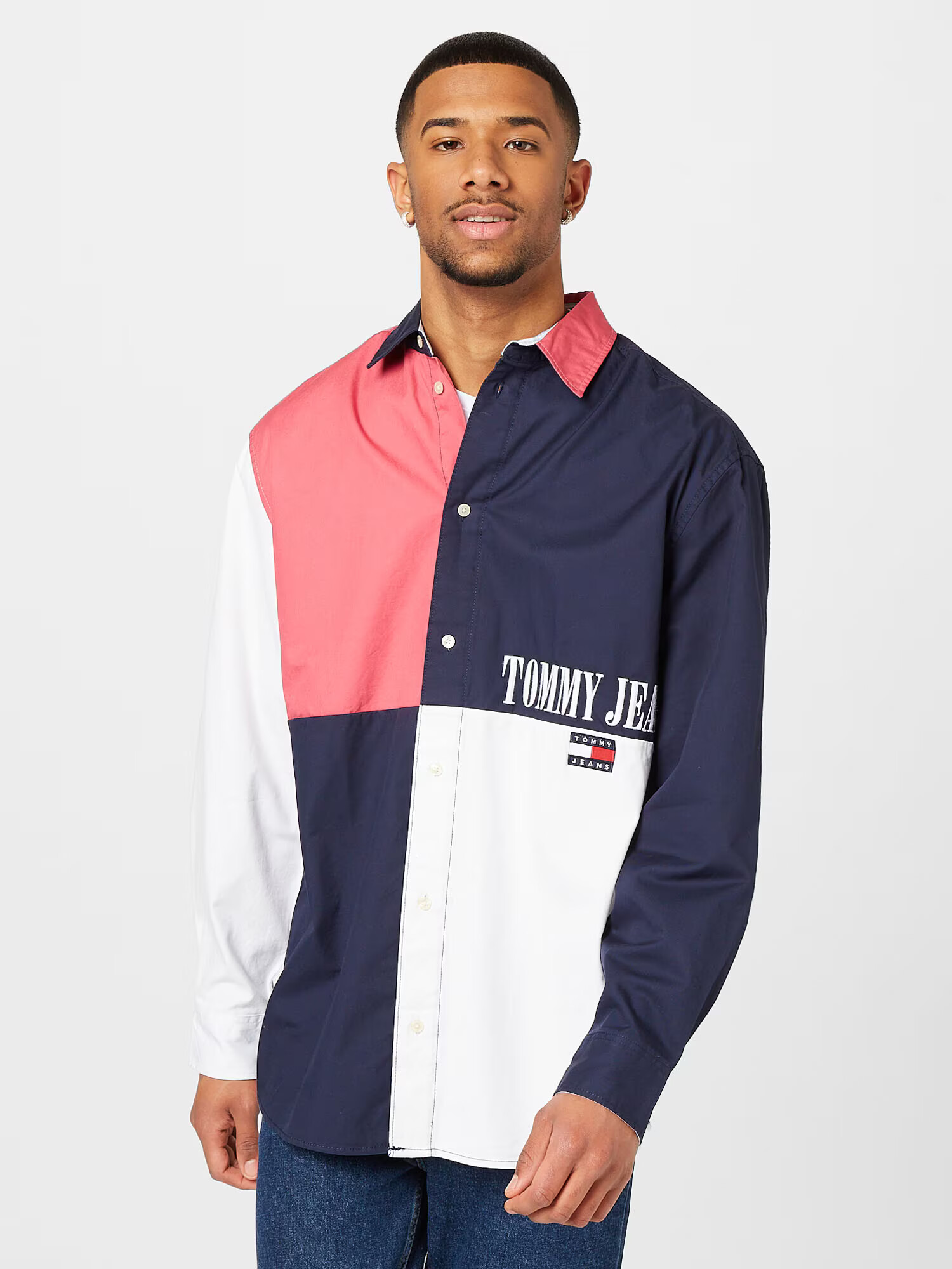 Tommy Jeans Cămașă bleumarin / rosé / alb - Pled.ro