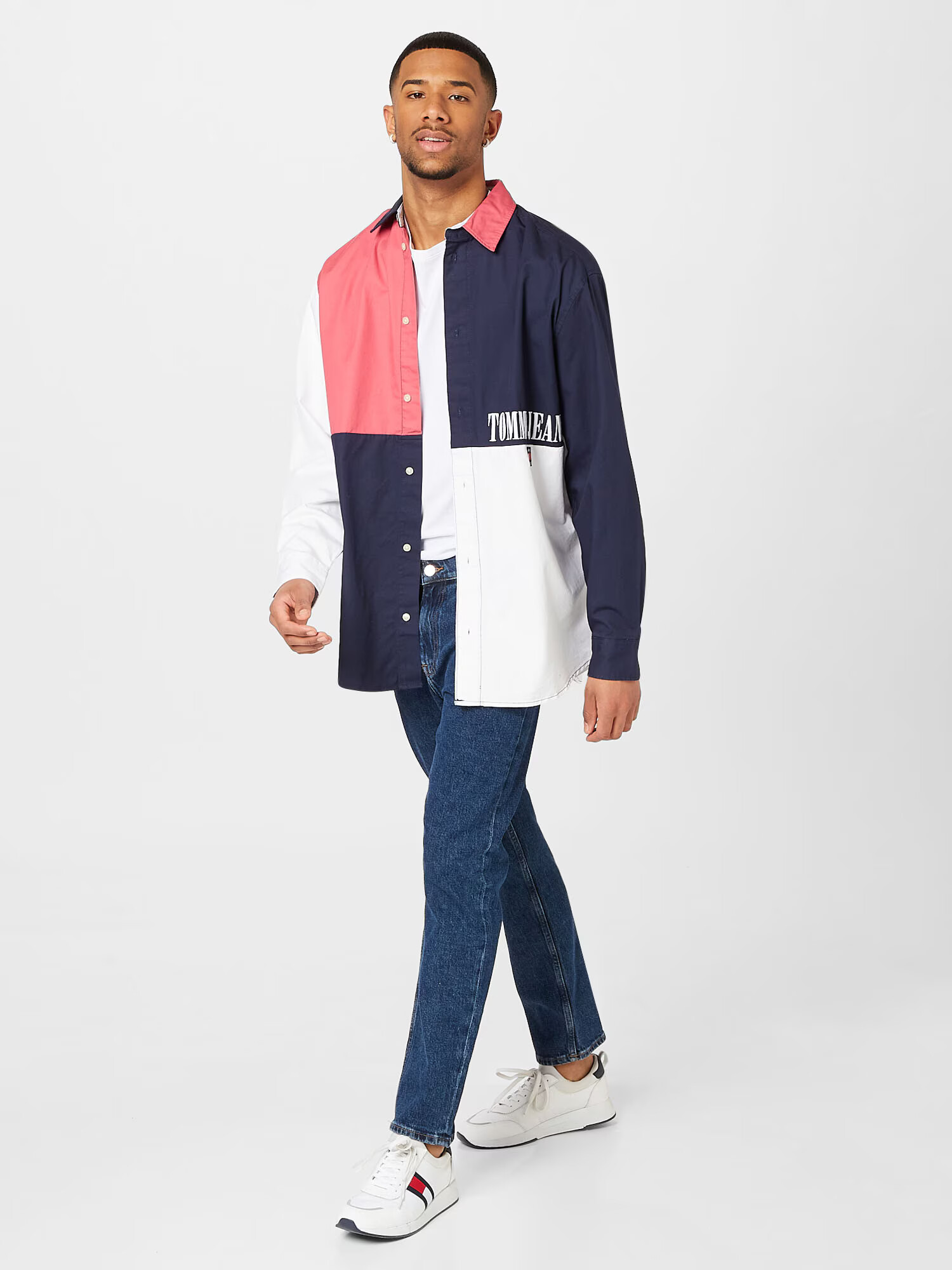 Tommy Jeans Cămașă bleumarin / rosé / alb - Pled.ro