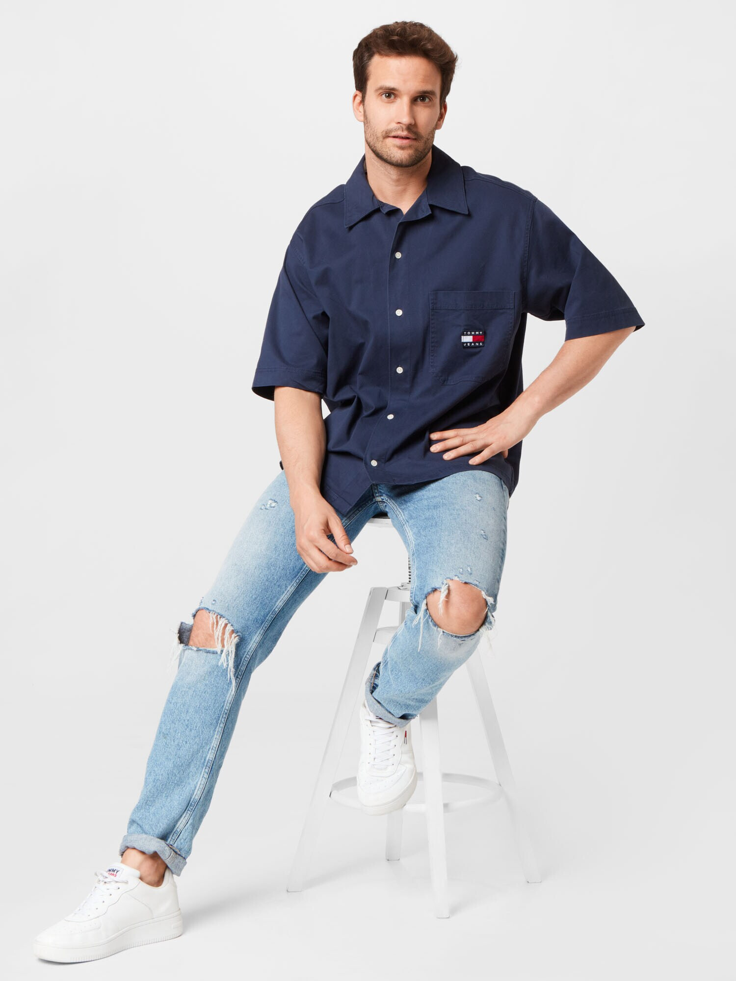 Tommy Jeans Cămașă bleumarin / roșu / alb - Pled.ro