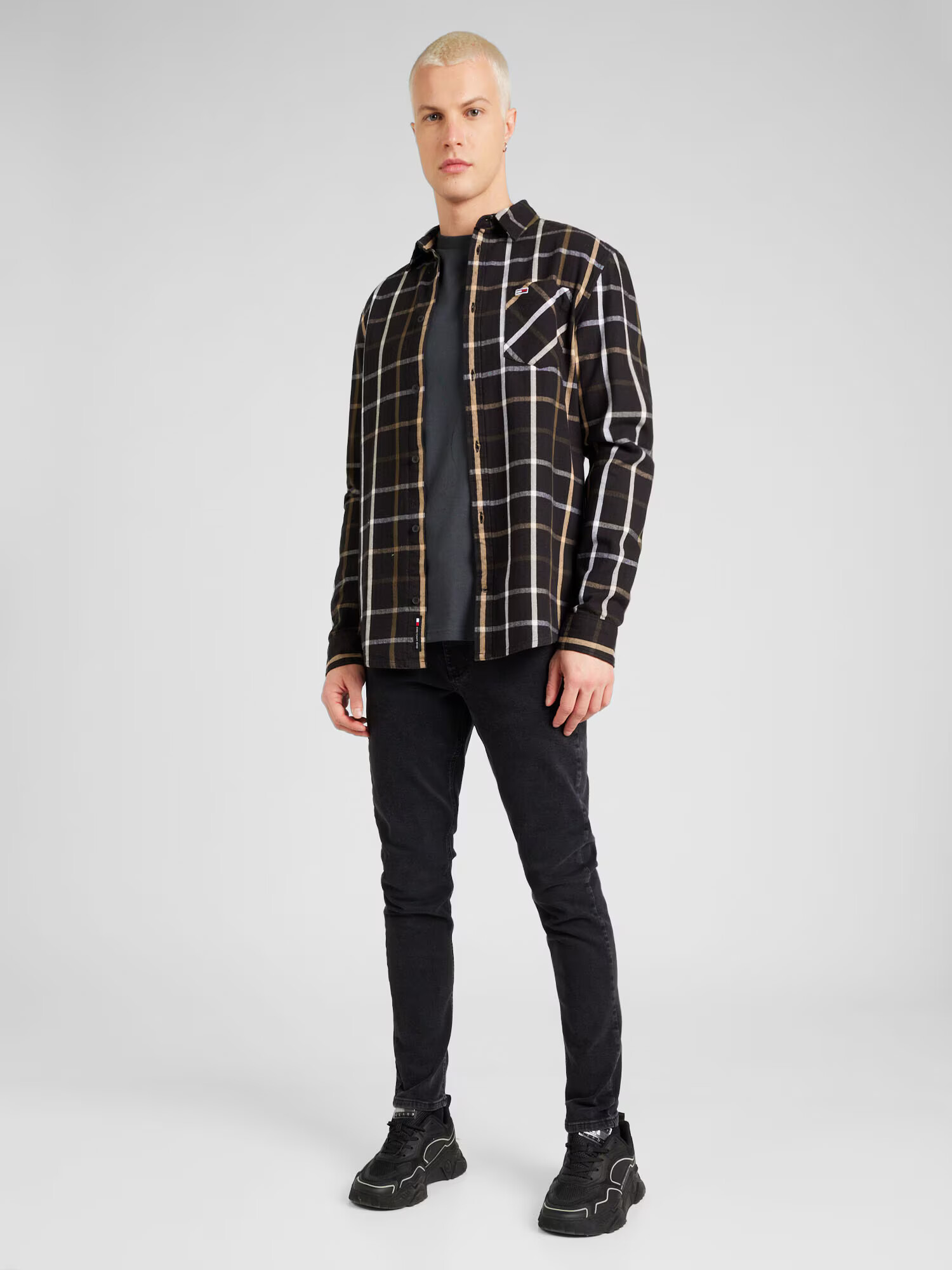 Tommy Jeans Cămașă maro deschis / negru / alb - Pled.ro