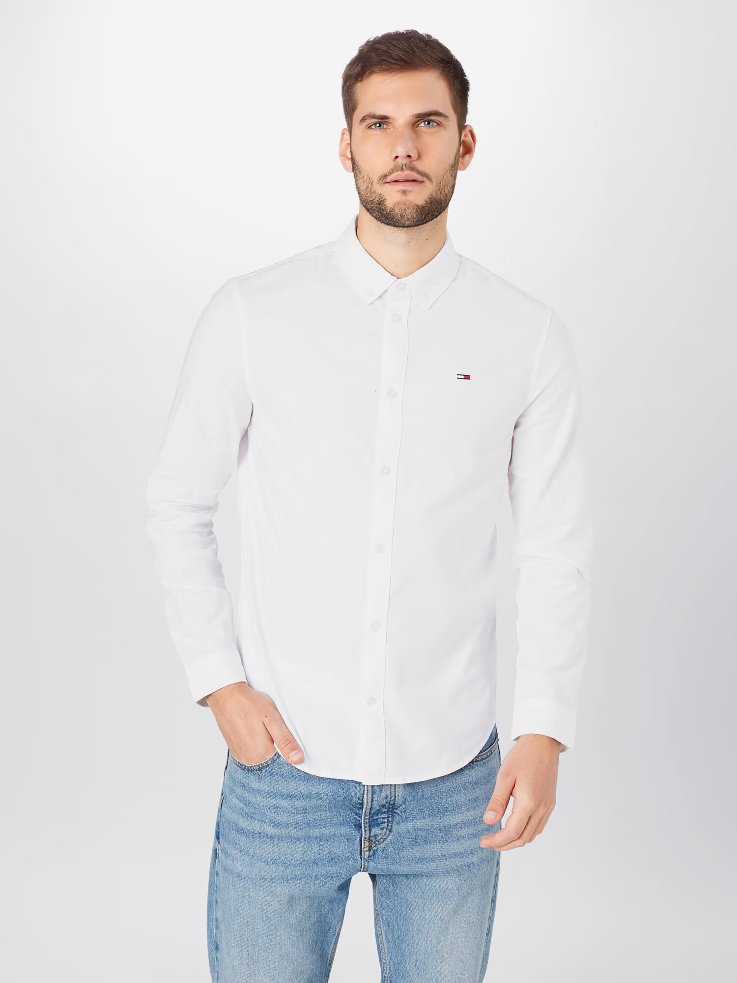 Tommy Jeans Cămașă 'Oxford' bleumarin / roșu deschis / alb - Pled.ro