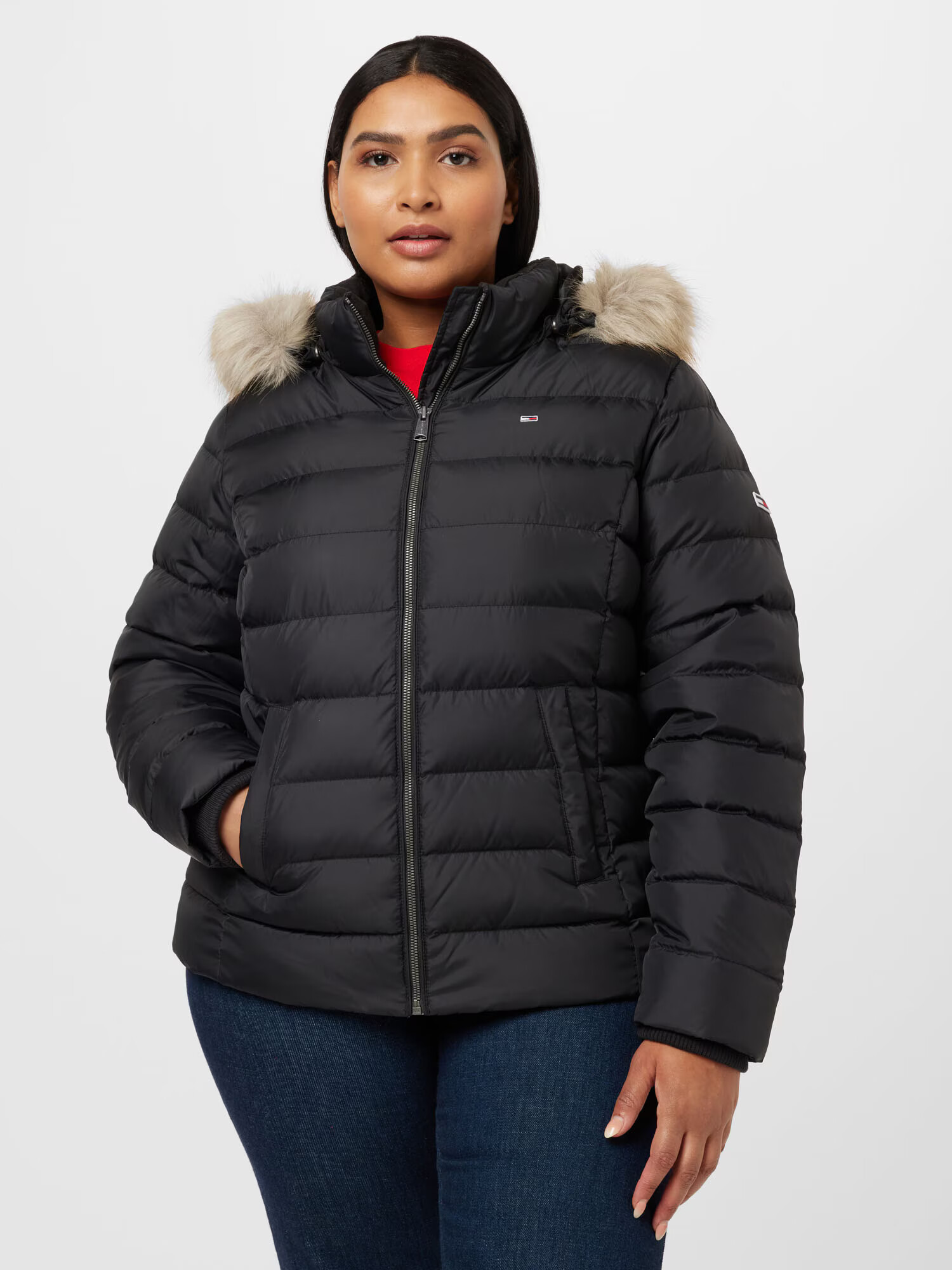 Tommy Jeans Curve Geacă de primăvară-toamnă 'Essential' bleumarin / roșu / negru / alb - Pled.ro