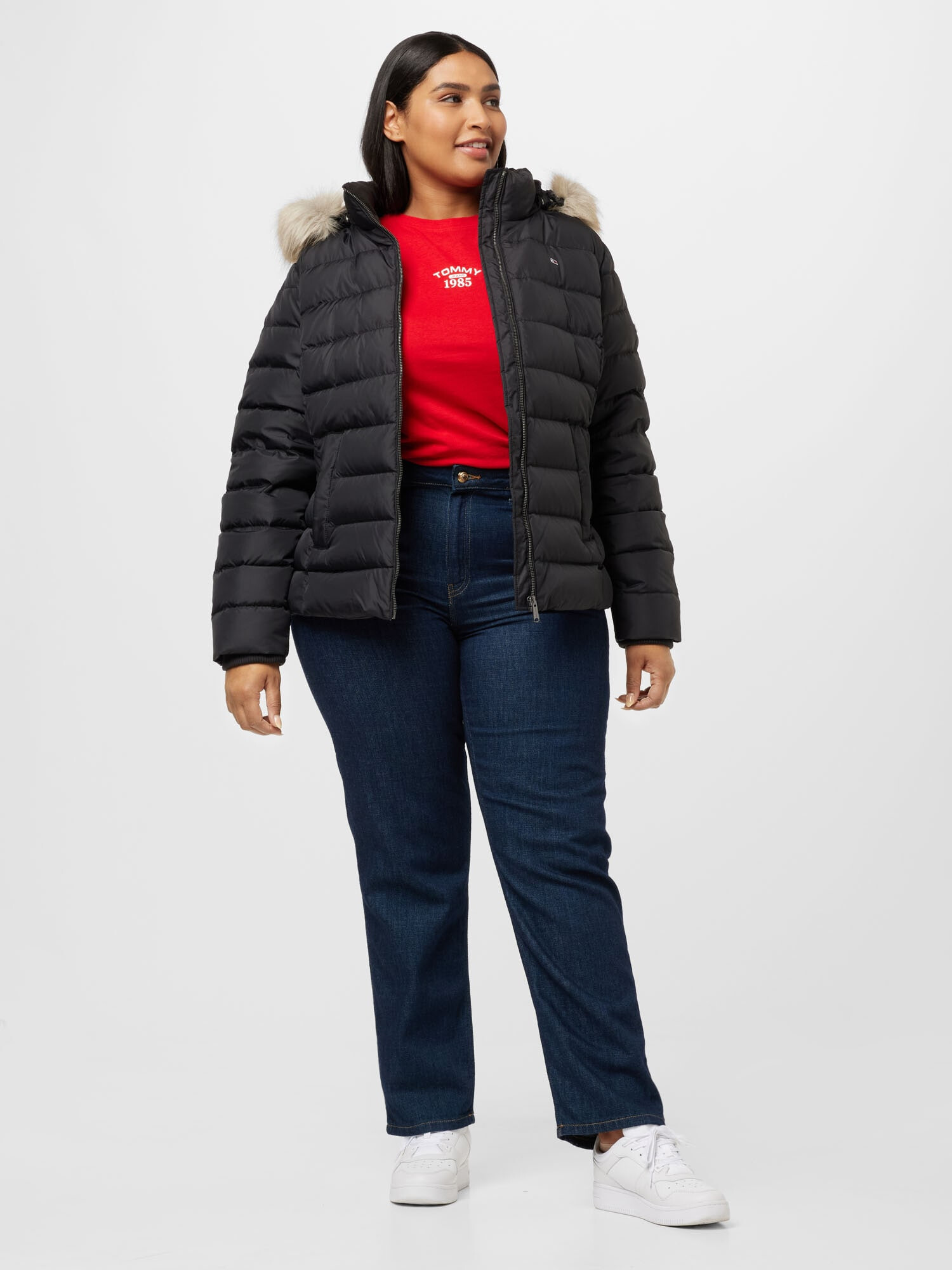 Tommy Jeans Curve Geacă de primăvară-toamnă 'Essential' bleumarin / roșu / negru / alb - Pled.ro