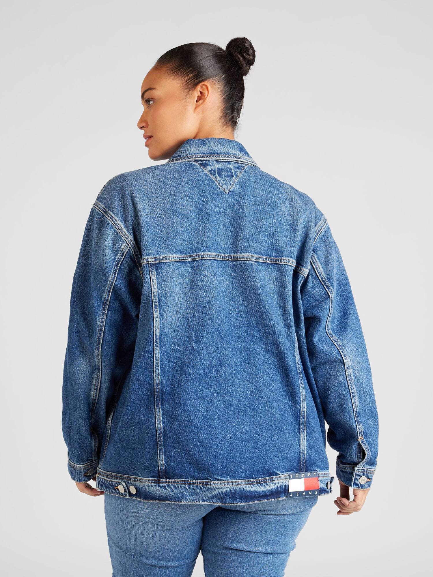 Tommy Jeans Curve Geacă de primăvară-toamnă bleumarin / albastru denim / roșu / alb - Pled.ro