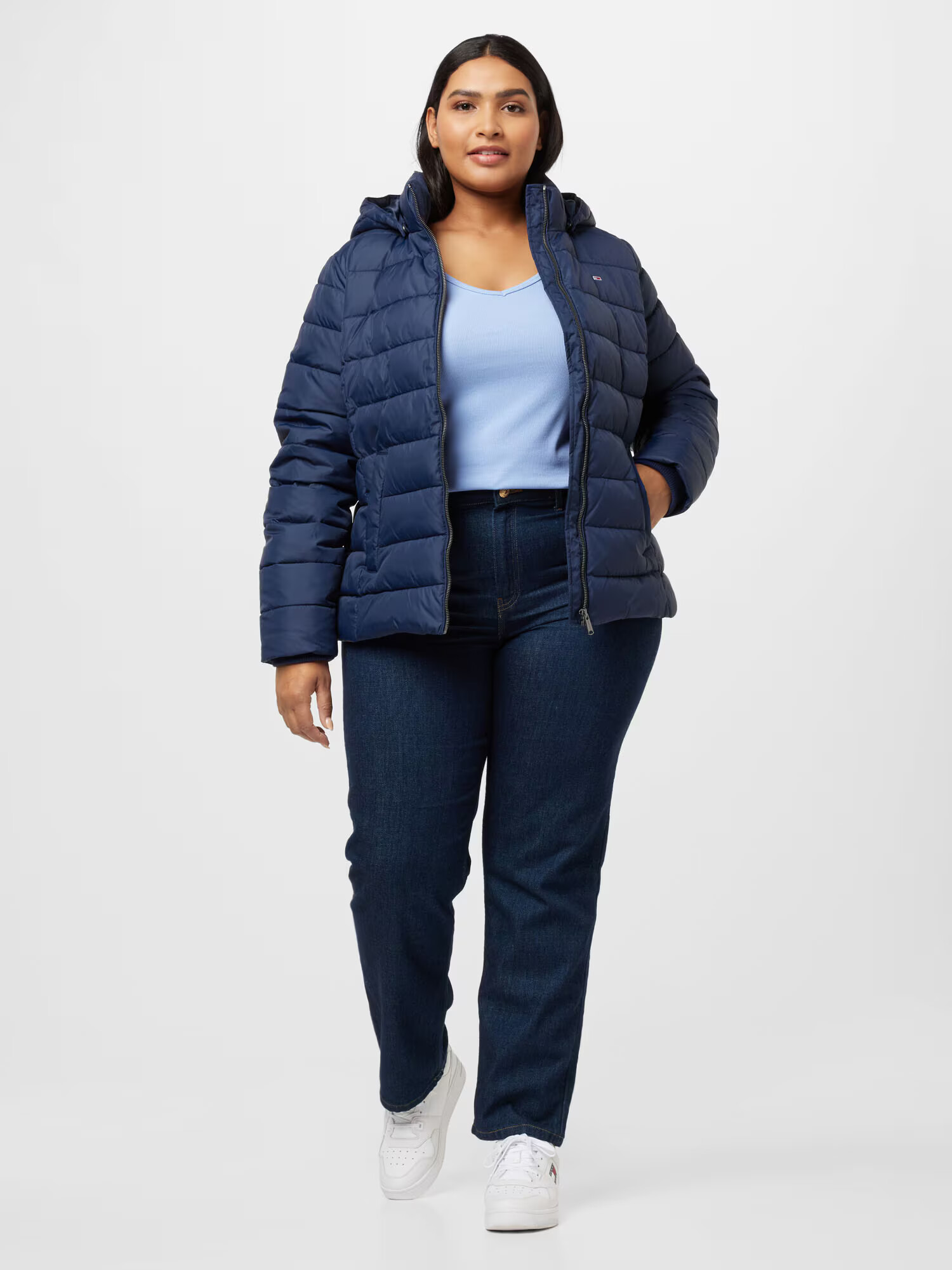 Tommy Jeans Curve Geacă de primăvară-toamnă bleumarin / roșu / alb - Pled.ro