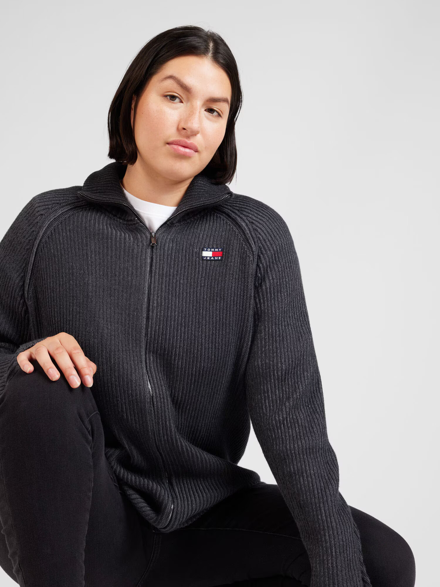 Tommy Jeans Curve Geacă tricotată bleumarin / roșu / negru / alb - Pled.ro