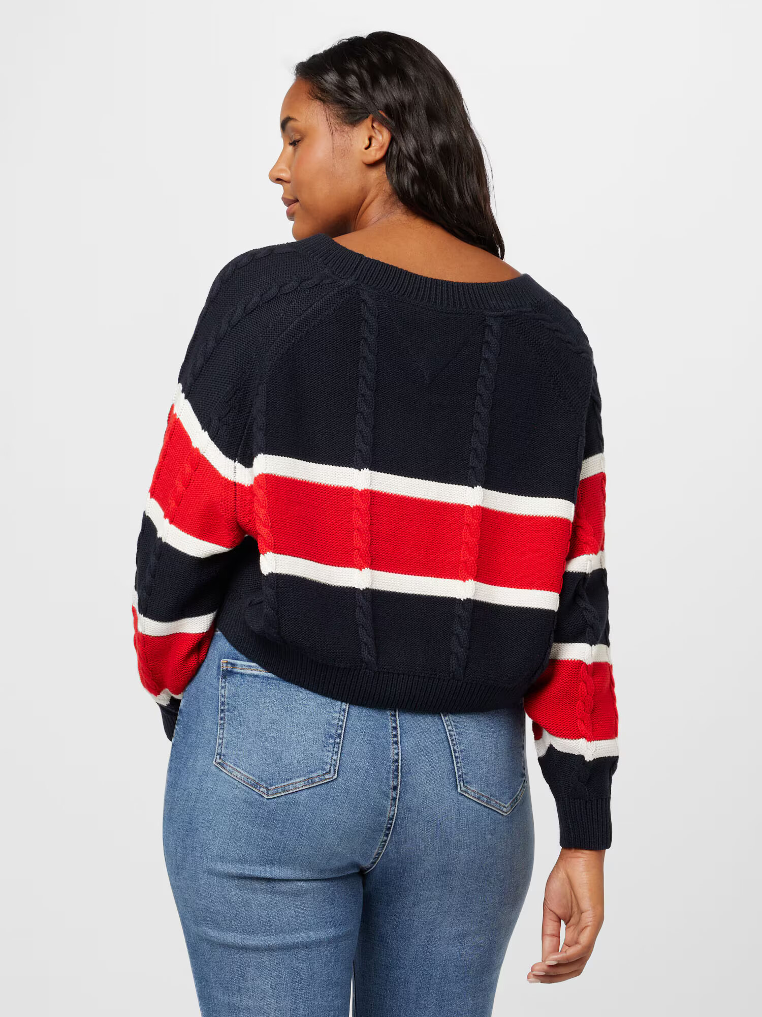 Tommy Jeans Curve Pulover bleumarin / roșu / alb - Pled.ro