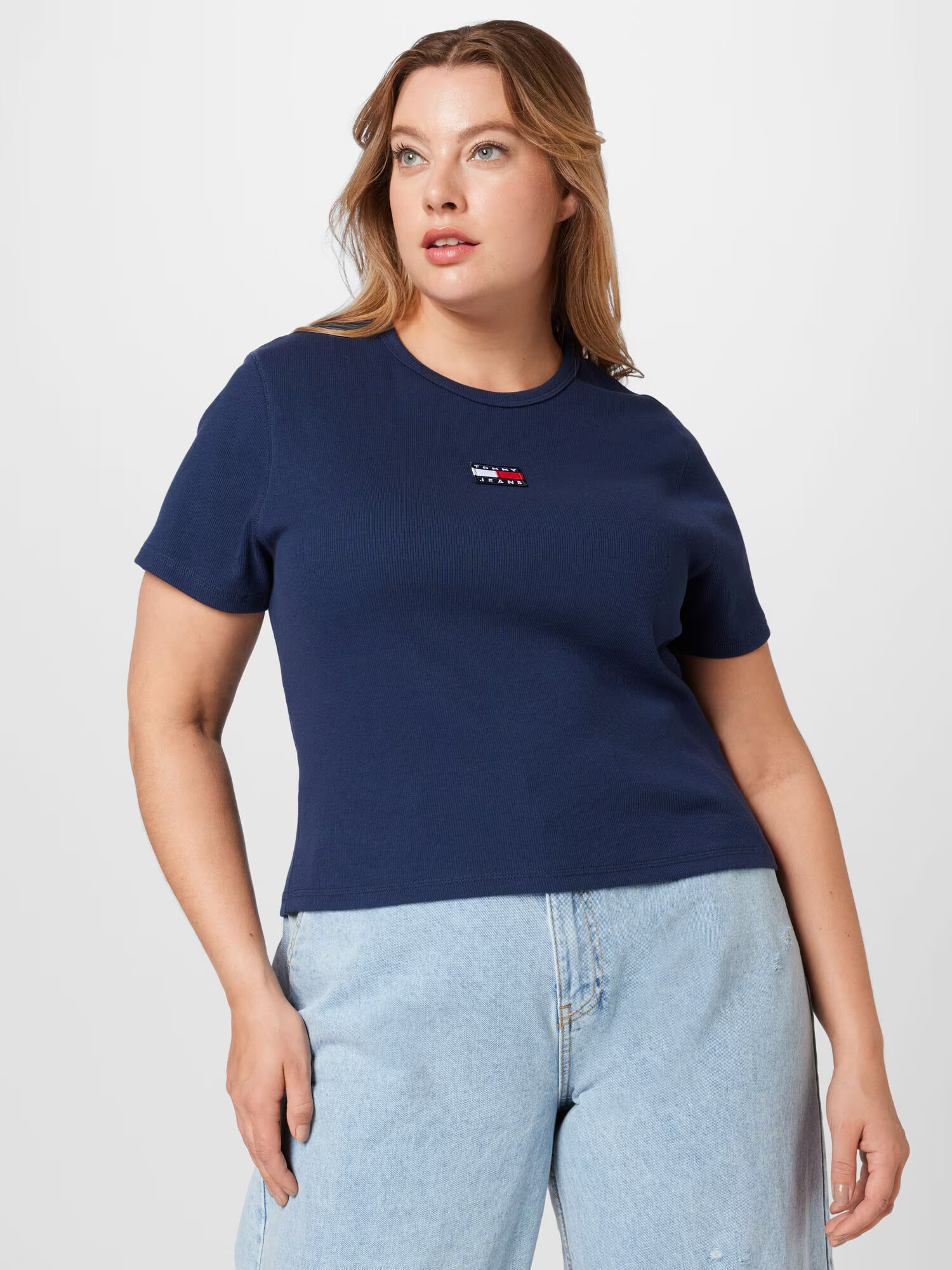 Tommy Jeans Curve Tricou bleumarin / roși aprins / alb - Pled.ro