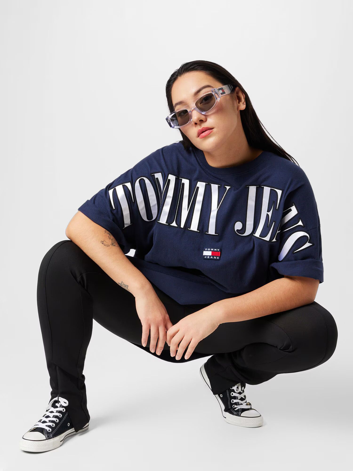 Tommy Jeans Curve Tricou bleumarin / roșu / alb - Pled.ro