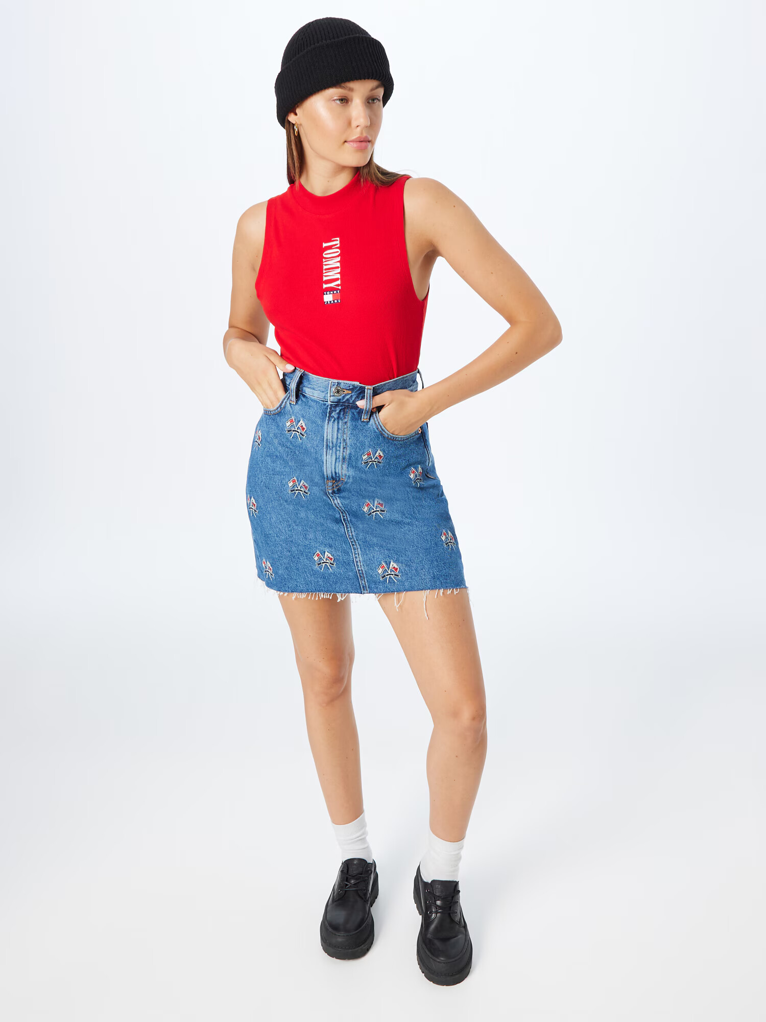 Tommy Jeans Fustă bleumarin / albastru denim / roșu / alb - Pled.ro