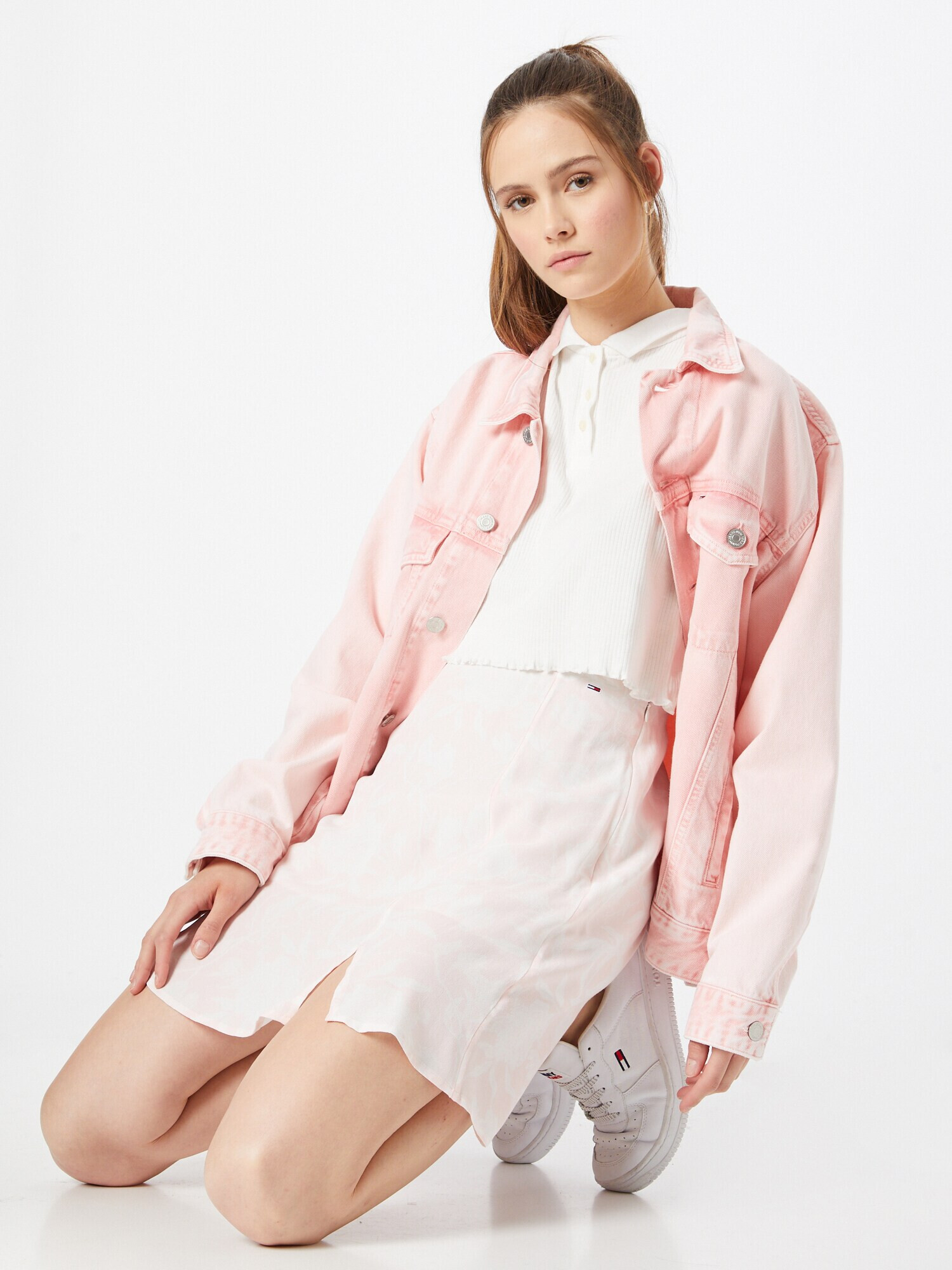 Tommy Jeans Fustă rosé / alb - Pled.ro