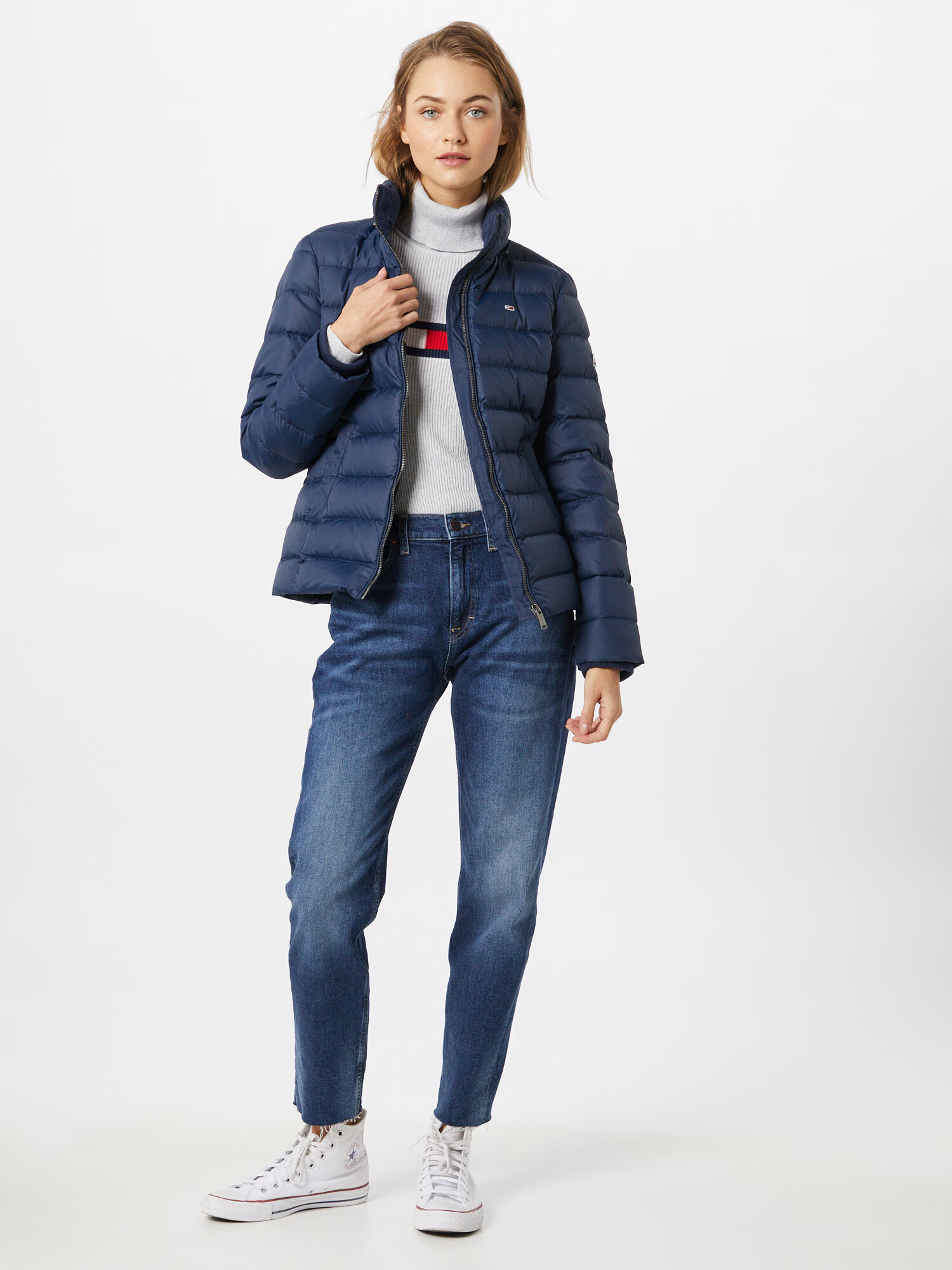 Tommy Jeans Geacă de iarnă 'Essential' bej / bleumarin / roșu / alb - Pled.ro