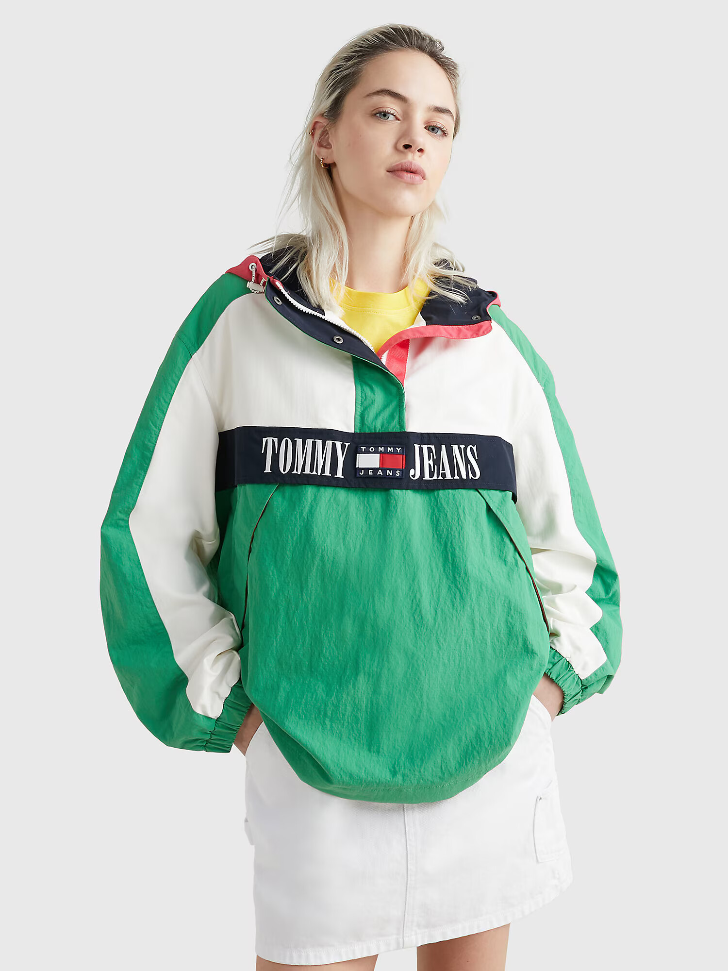 Tommy Jeans Geacă de primăvară-toamnă 'Chicago' bej / verde / roșu - Pled.ro