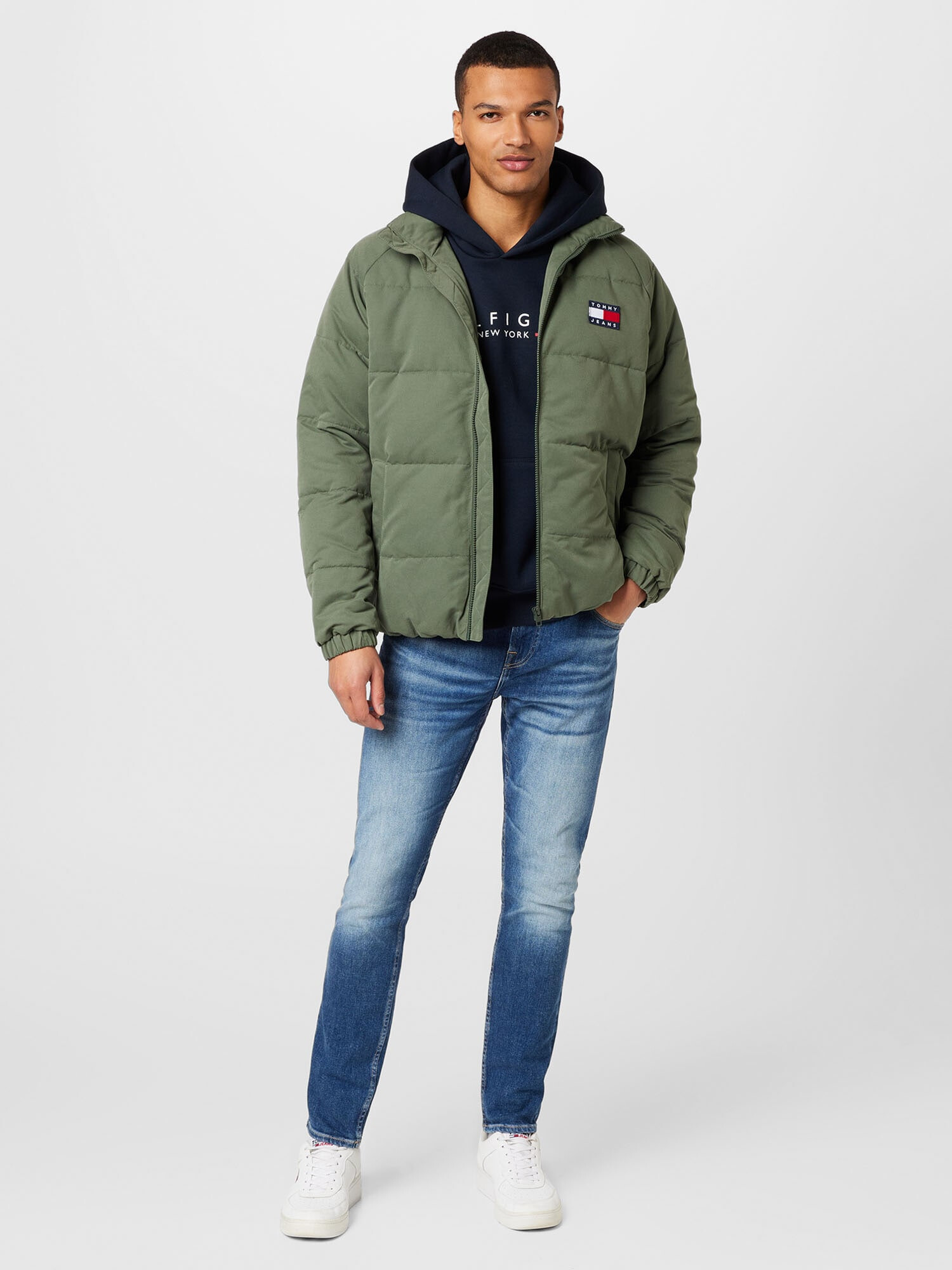 Tommy Jeans Geacă de iarnă bleumarin / verde măr / roșu / alb - Pled.ro