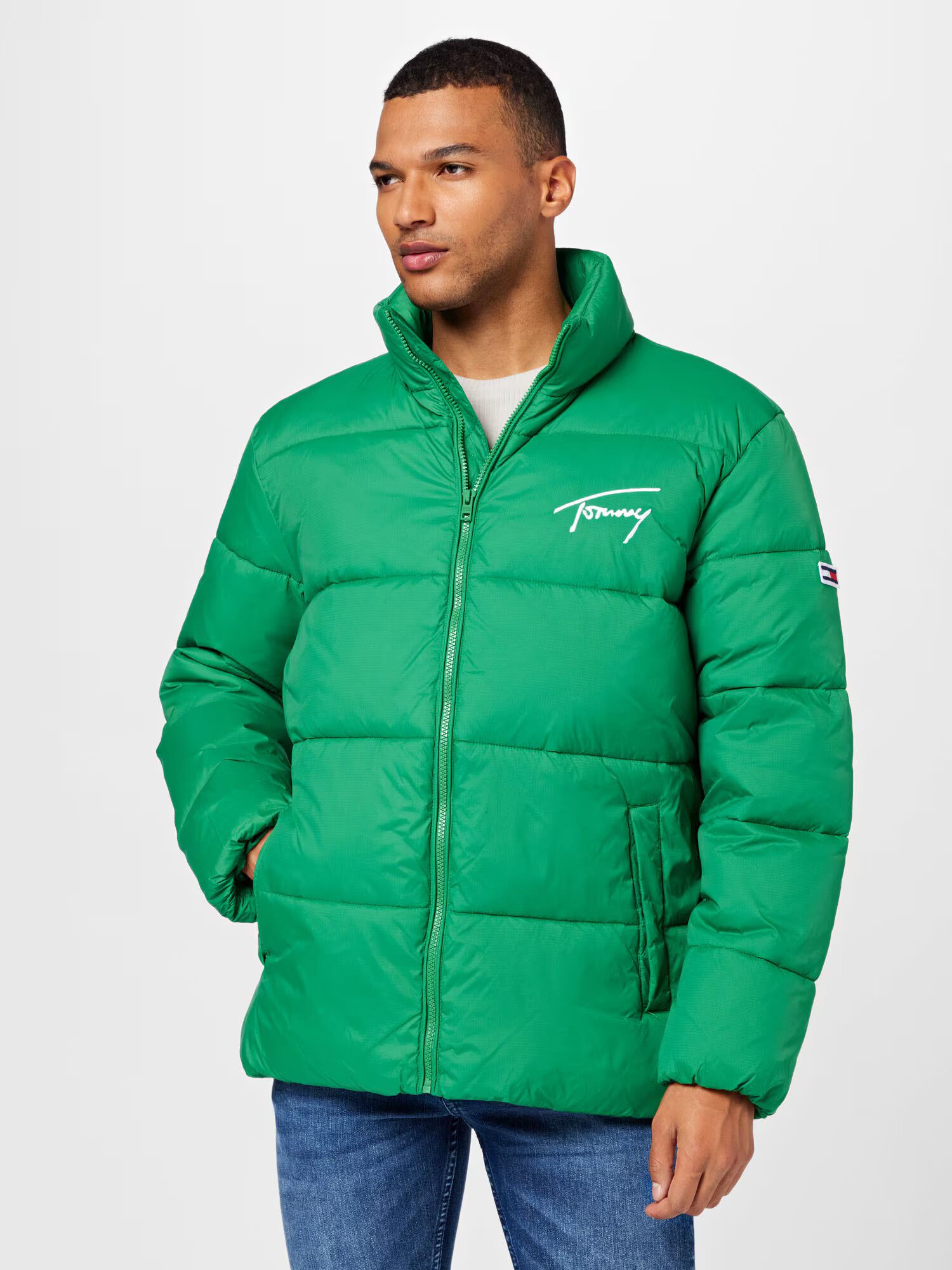 Tommy Jeans Geacă de iarnă verde iarbă / alb - Pled.ro