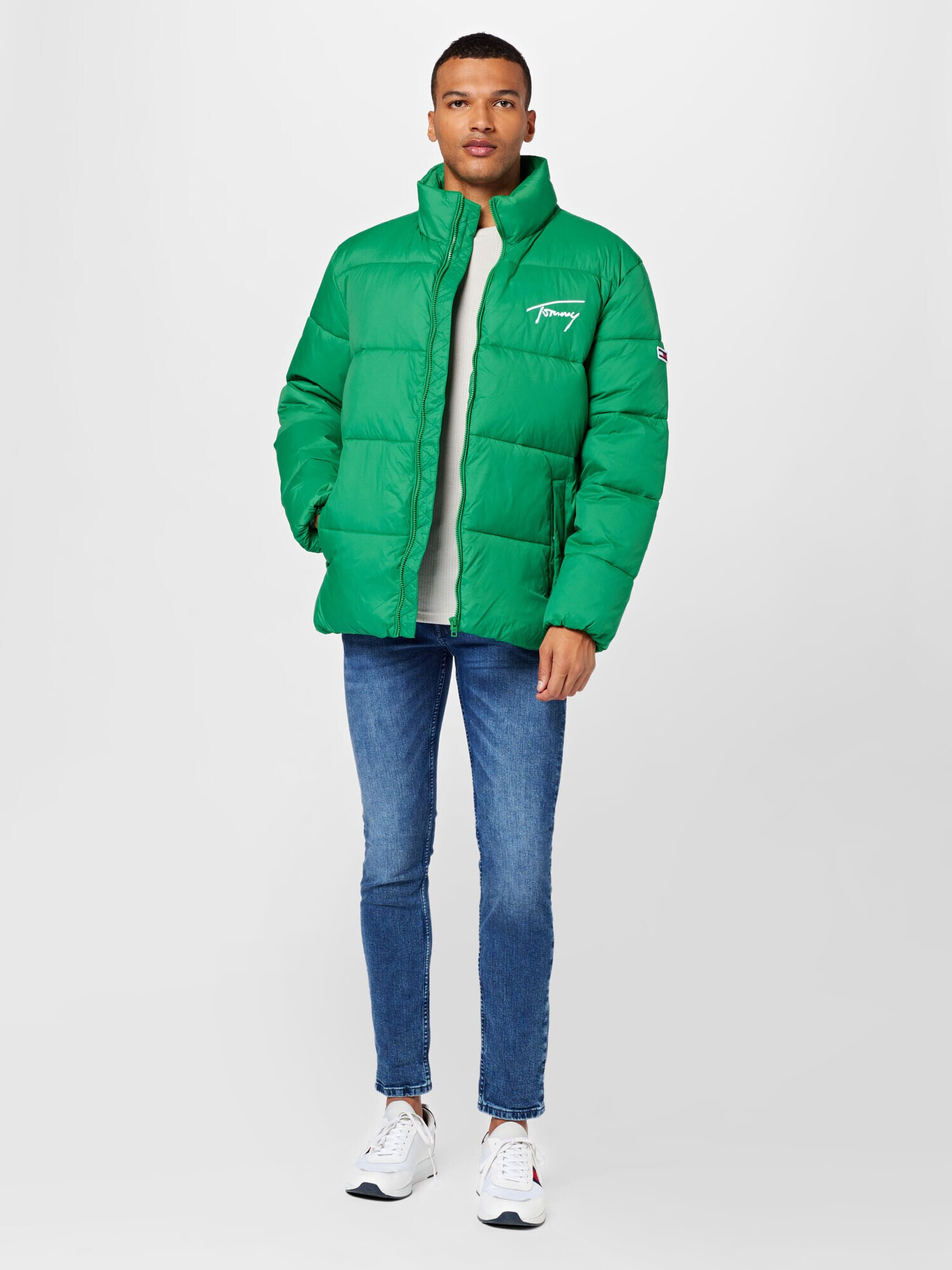 Tommy Jeans Geacă de iarnă verde iarbă / alb - Pled.ro