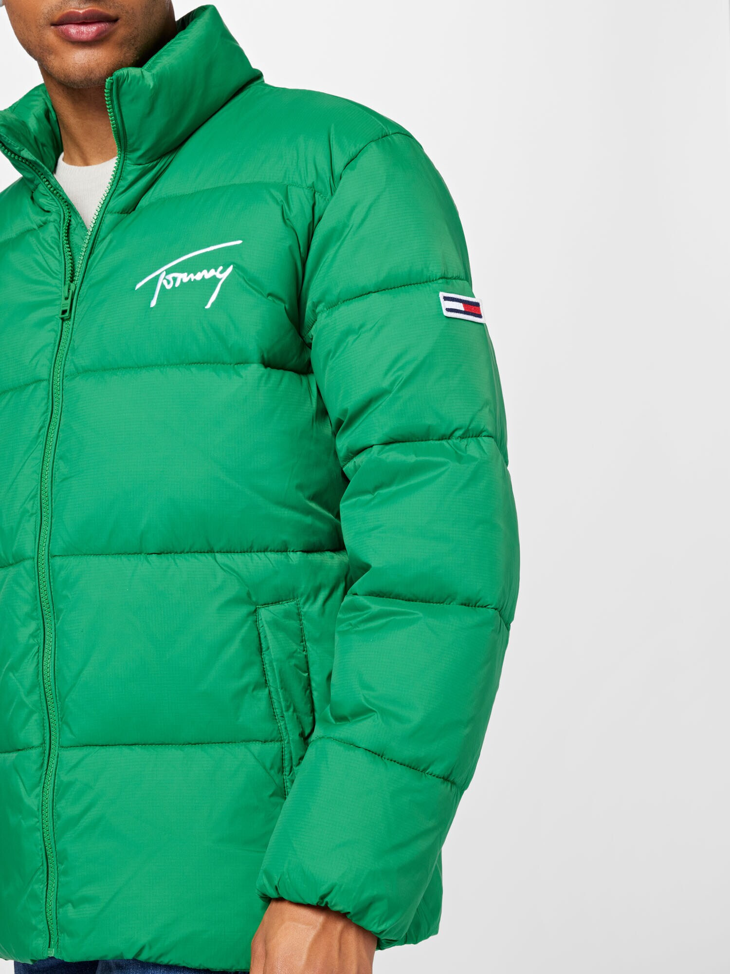 Tommy Jeans Geacă de iarnă verde iarbă / alb - Pled.ro