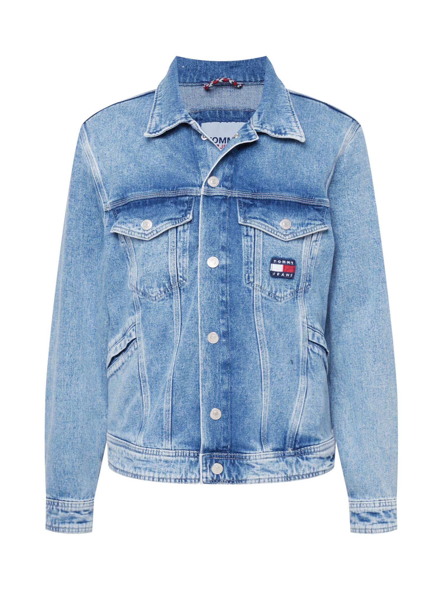 Tommy Jeans Geacă de primăvară-toamnă albastru denim / roșu pastel / alb - Pled.ro