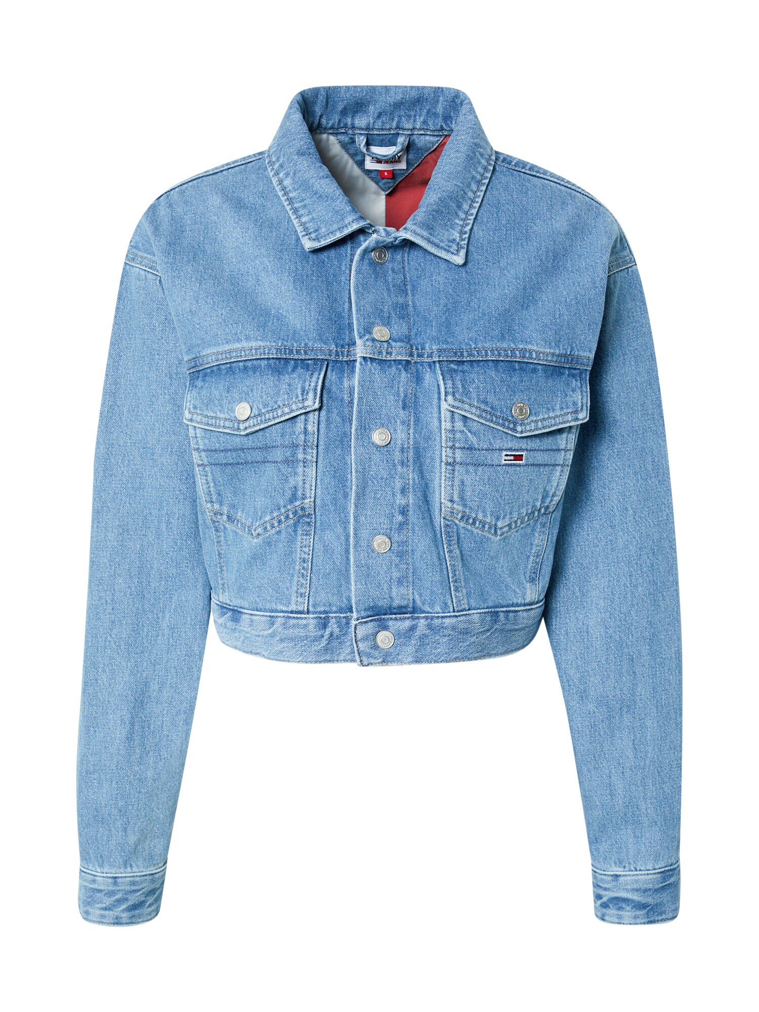 Tommy Jeans Geacă de primăvară-toamnă albastru denim / roșu pastel / negru amestecat / alb - Pled.ro